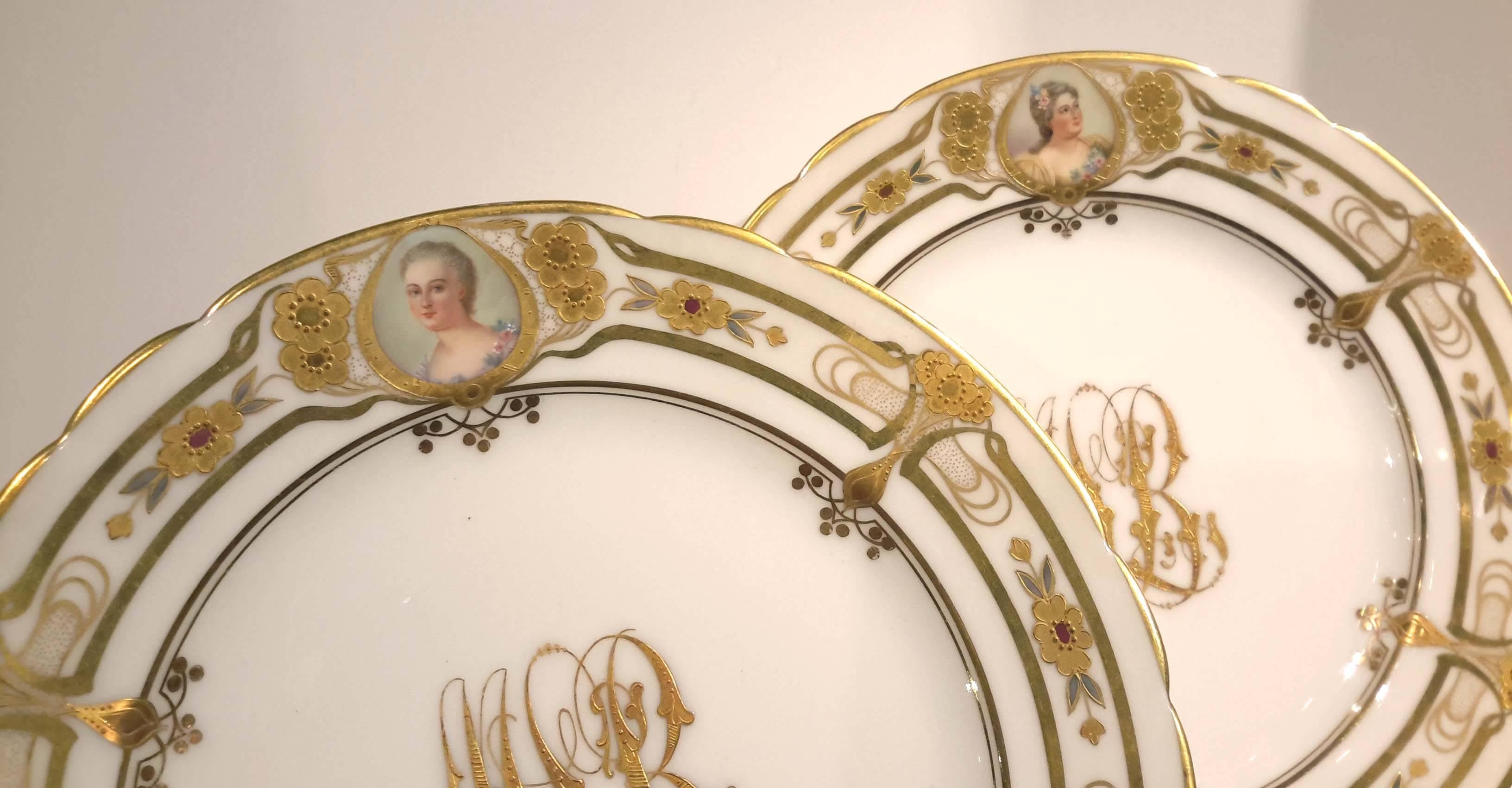 Set of 12 Lamb Dresden Portrait Cabinet Plates German, 19th Century In Good Condition In New York, NY