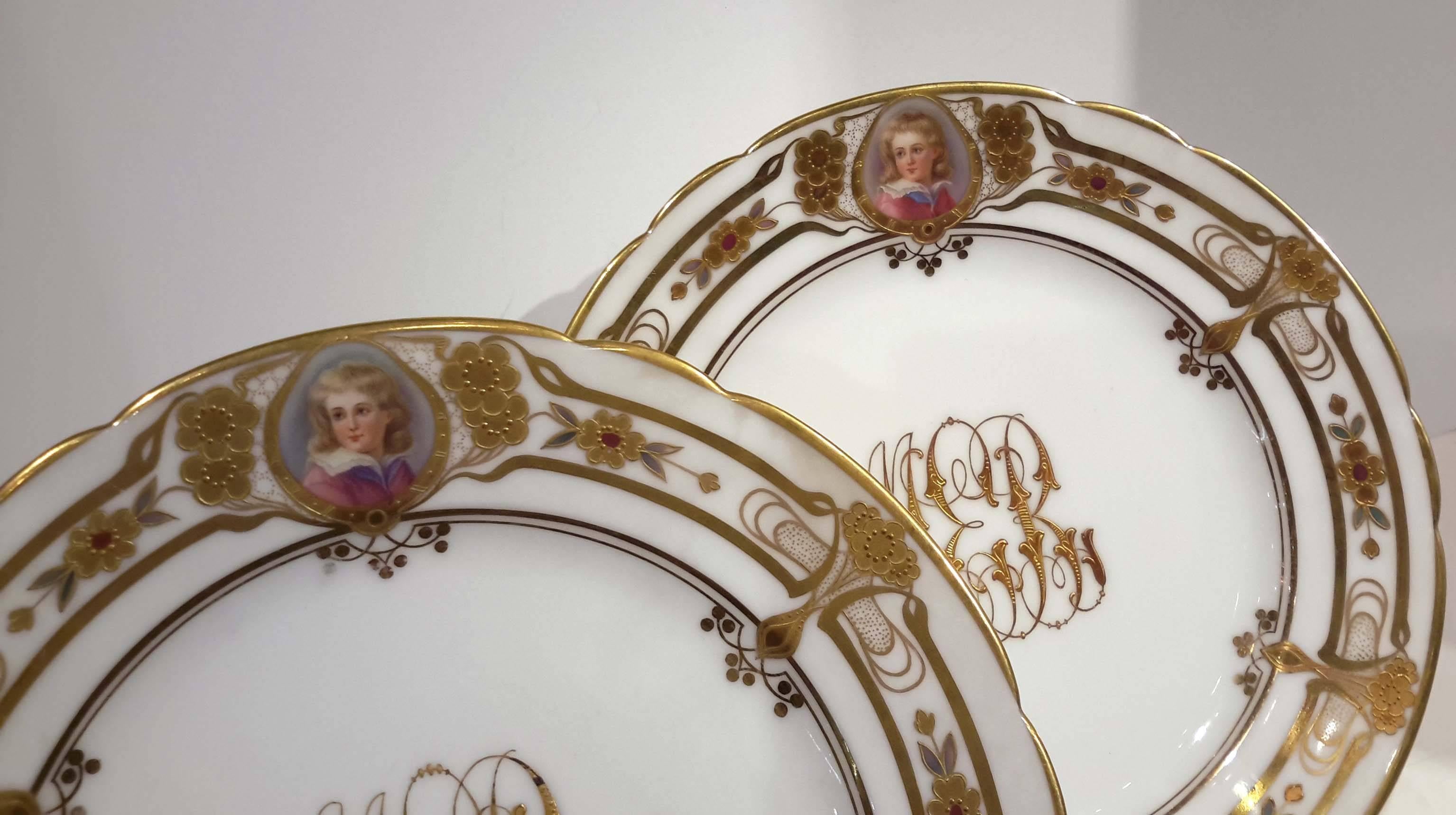 Porcelain Set of 12 Lamb Dresden Portrait Cabinet Plates German, 19th Century