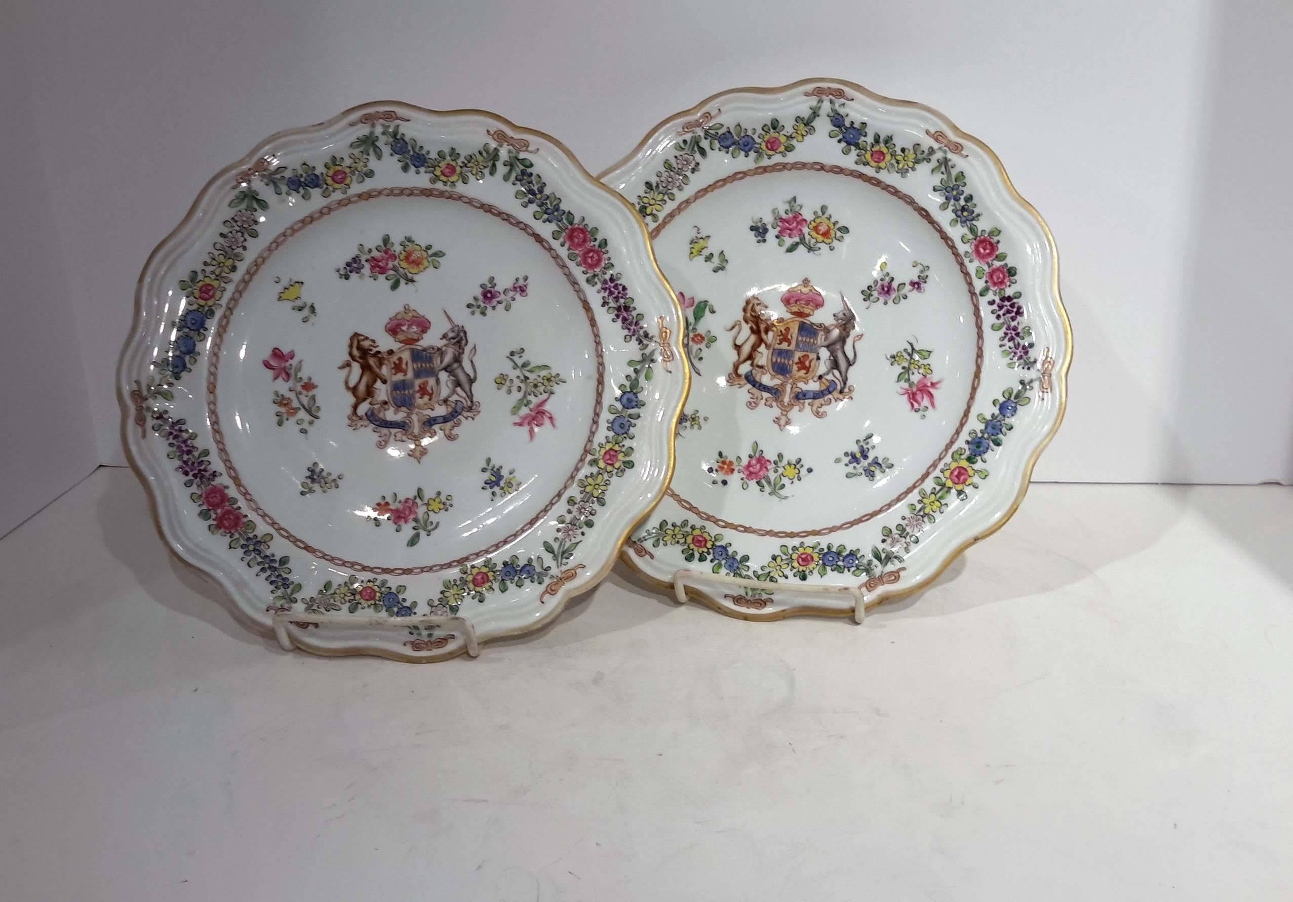 Enameled Set of 12 Samson Armorial Porcelain Service Plates, French, 19th Century