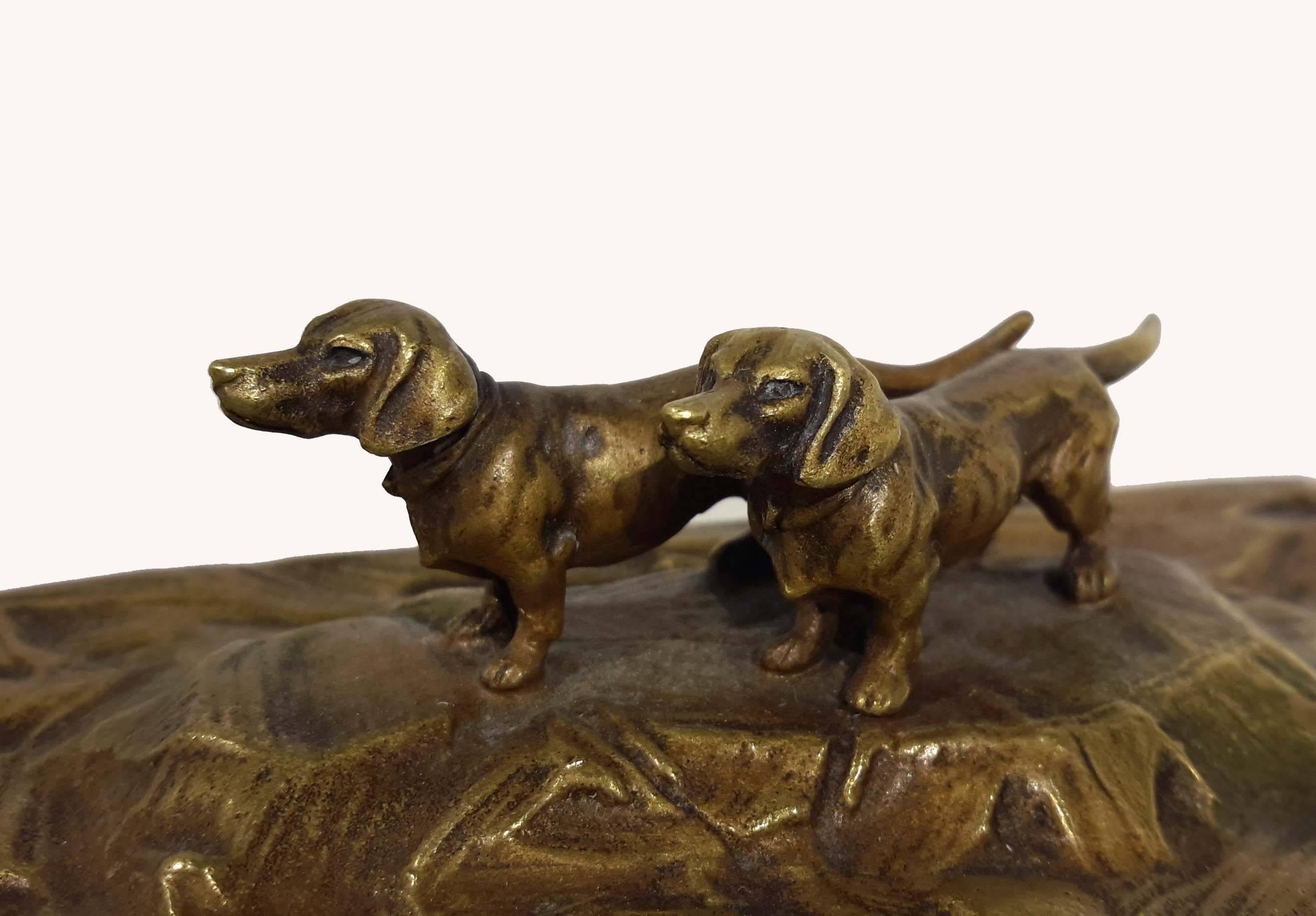 19 Century Austrian Bronze Desk/Smoking Set with Dachshunds, Signed 2