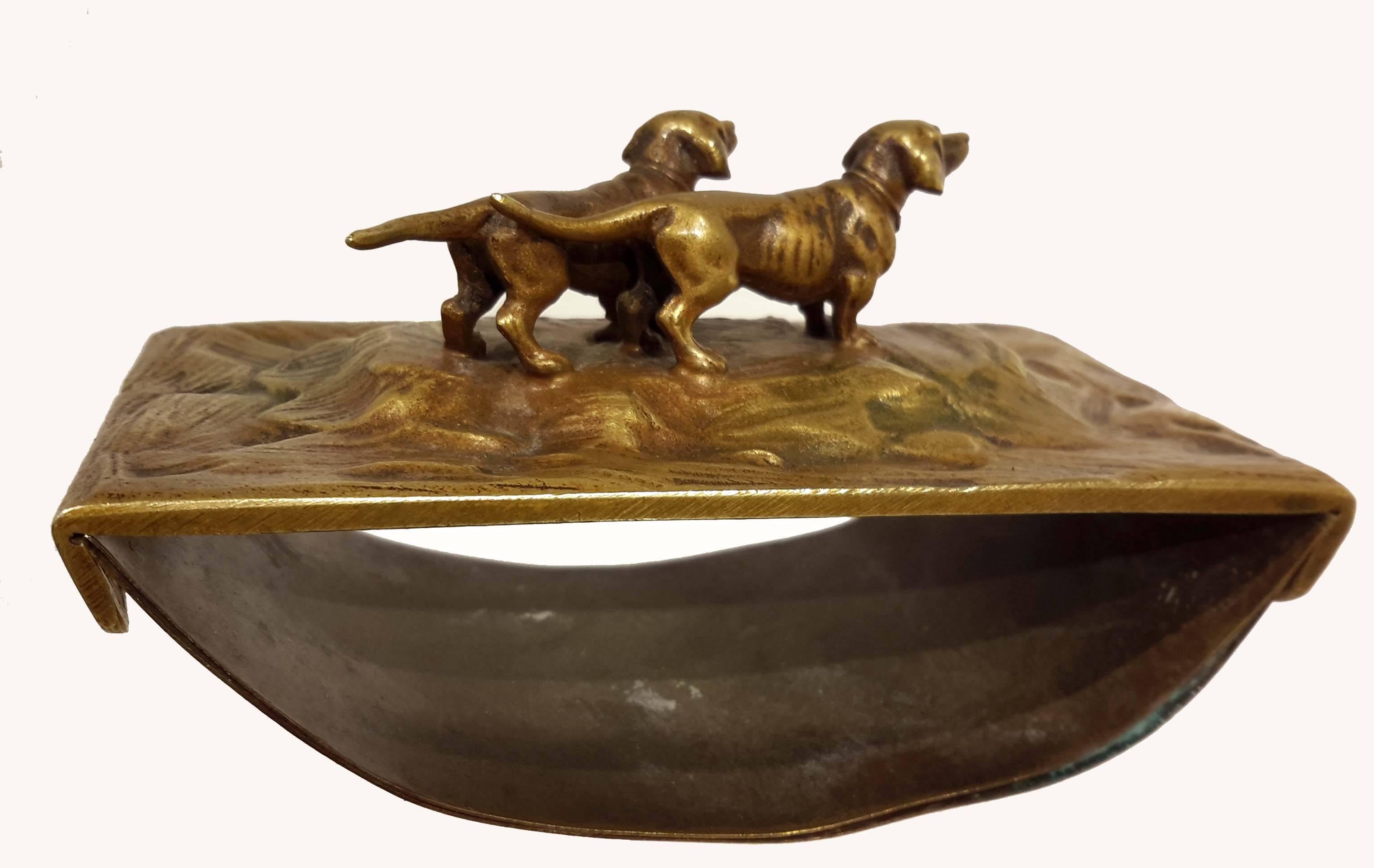 19 Century Austrian Bronze Desk/Smoking Set with Dachshunds, Signed 1