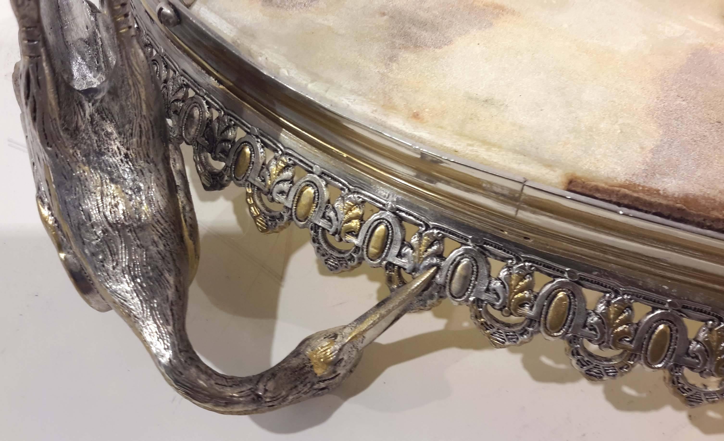 19th Century French Japonisme Silvered Bronze and Marble Plateau Centerpiece 5