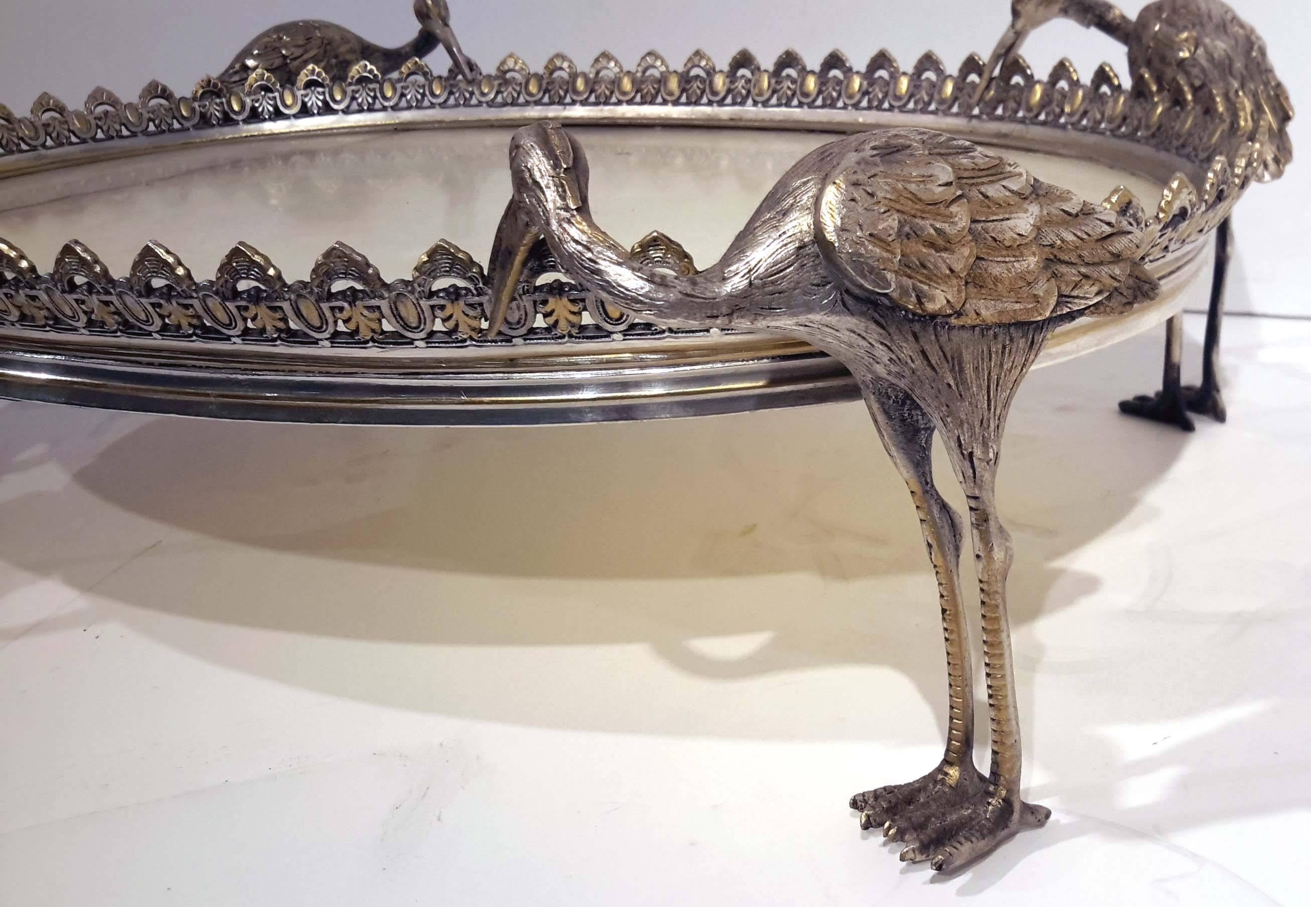 19th Century French Japonisme Silvered Bronze and Marble Plateau Centerpiece 6