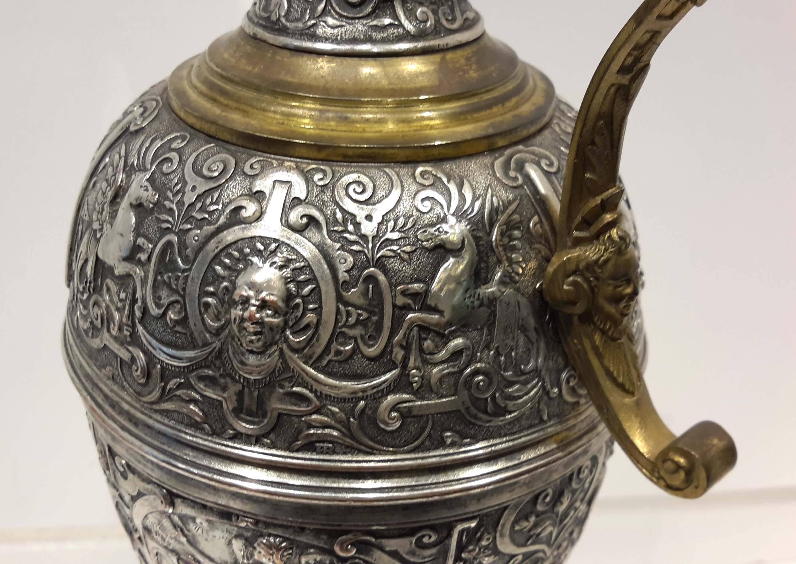 19th Century Attributed to Elkington Co. Renaissance Revival Electroplate Charger and Ewer