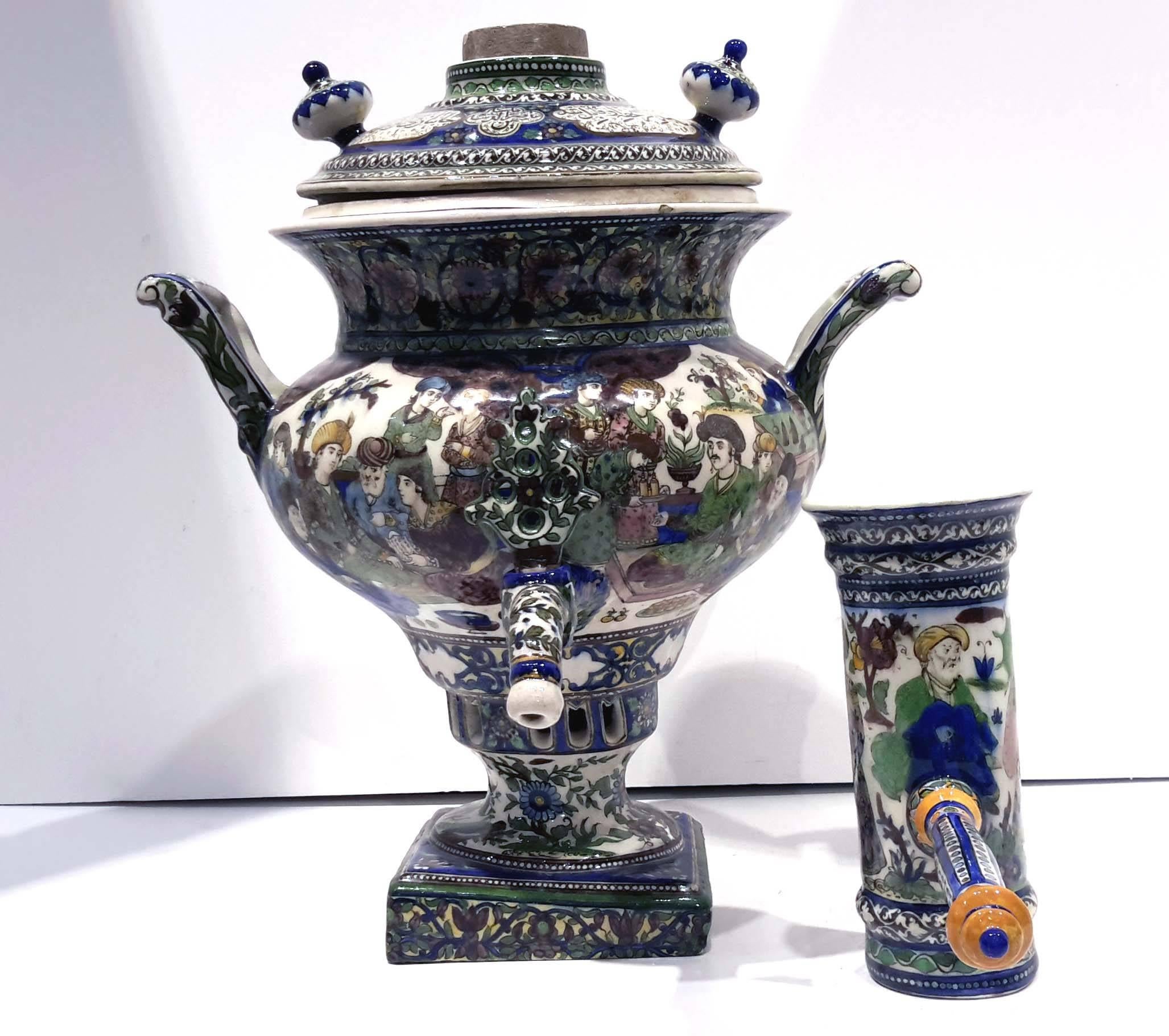 Persian Ceramic Qajar Samovar Made for Nasereddin Shah, circa 19th Century