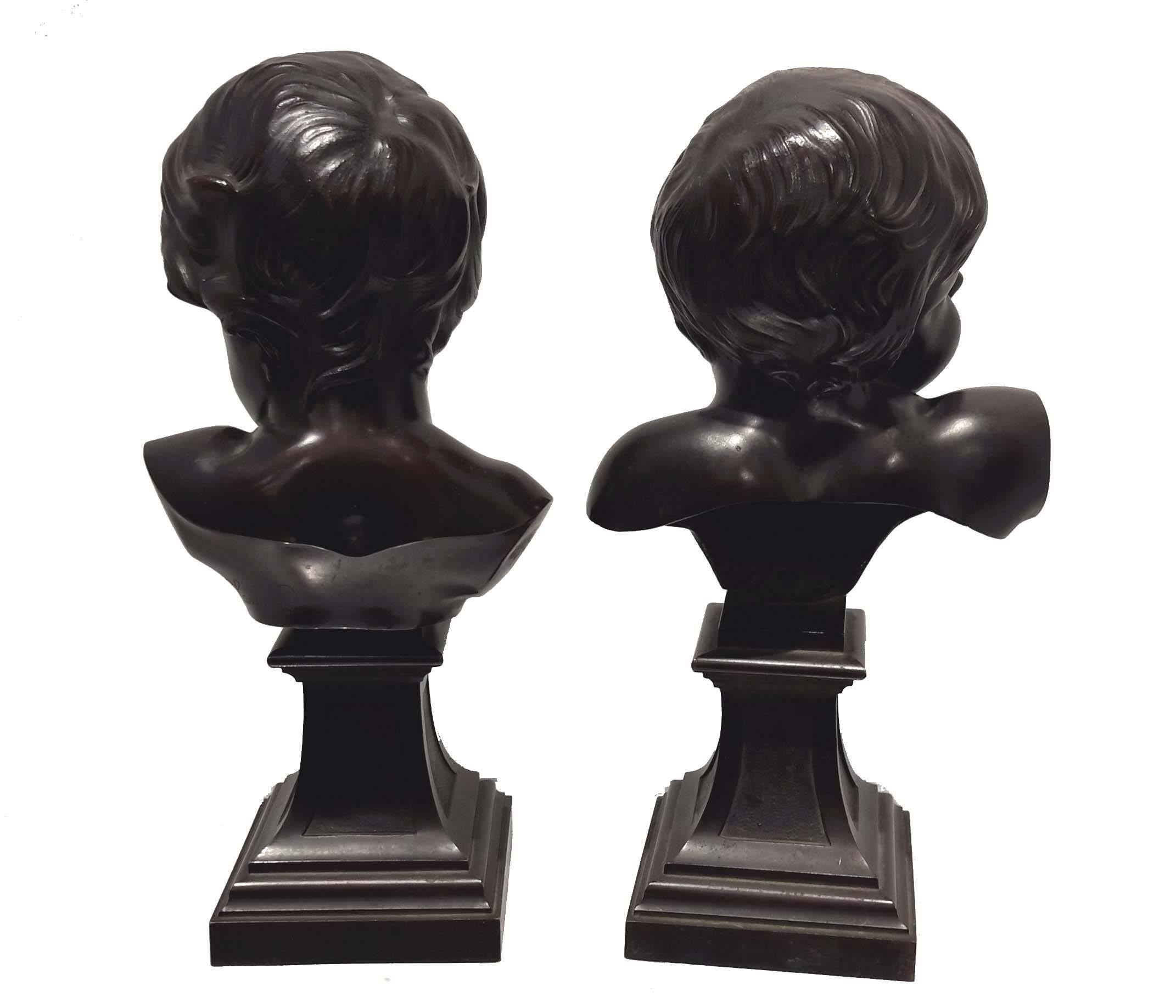 Renaissance Pair of French 19th Century Bronze Busts after Francois Duquesnoy