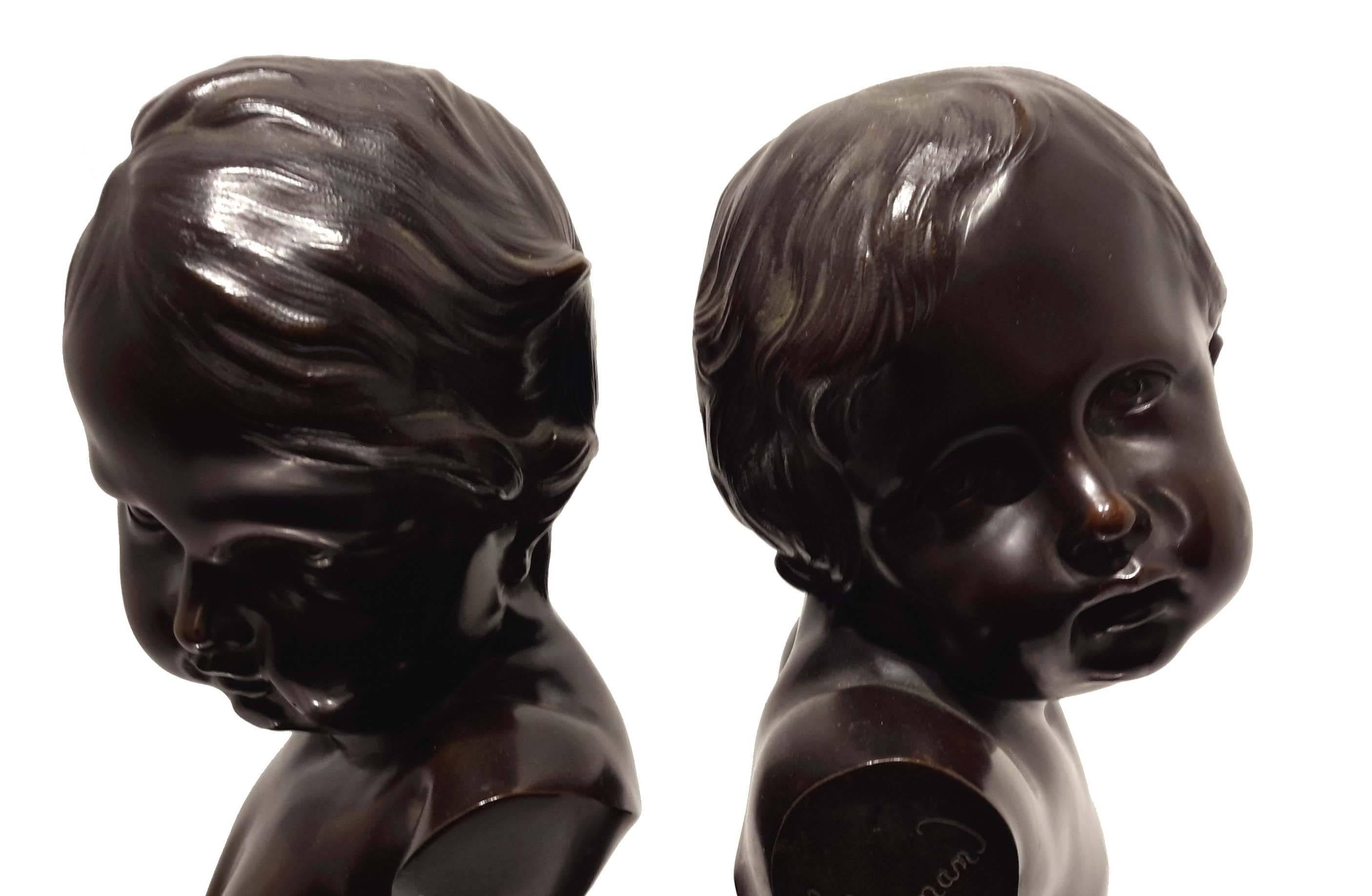 Cast Pair of French 19th Century Bronze Busts after Francois Duquesnoy