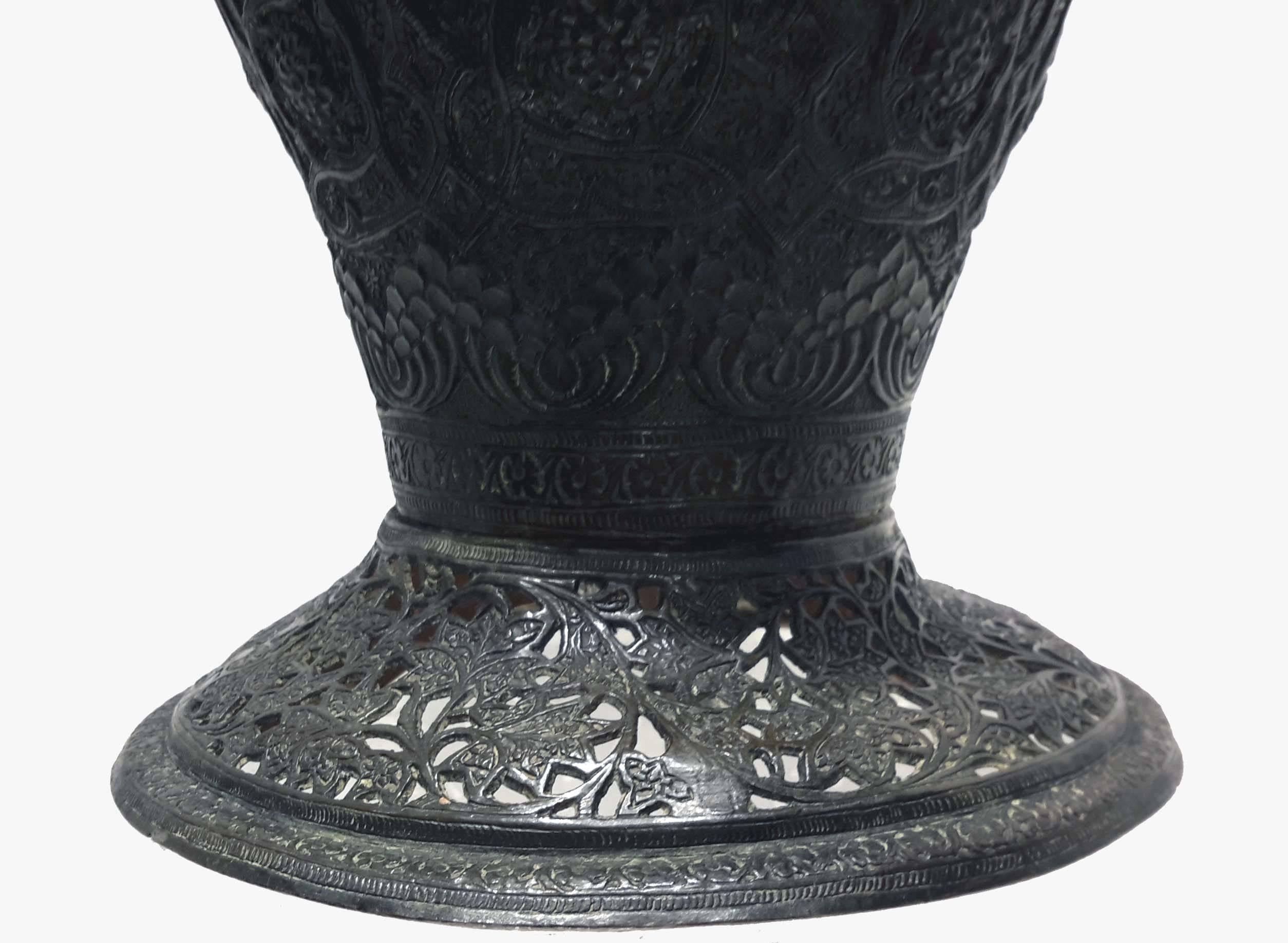 Magnificent Moghul Hand Engraved Brass Vase, circa 1890 For Sale 2