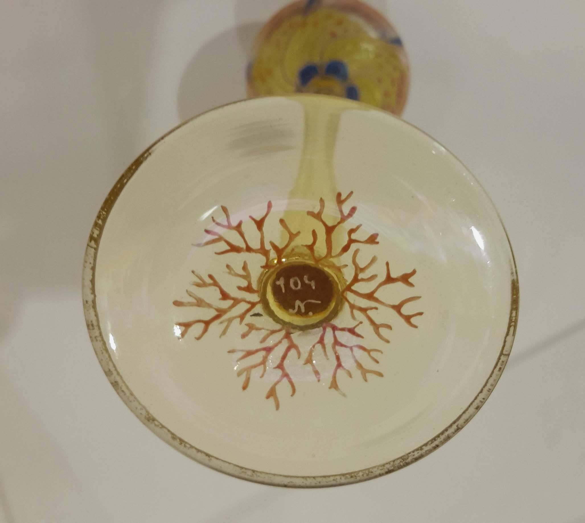 Rare Meyr's Neffe Enameled Flower Form Liqueur Glass 1