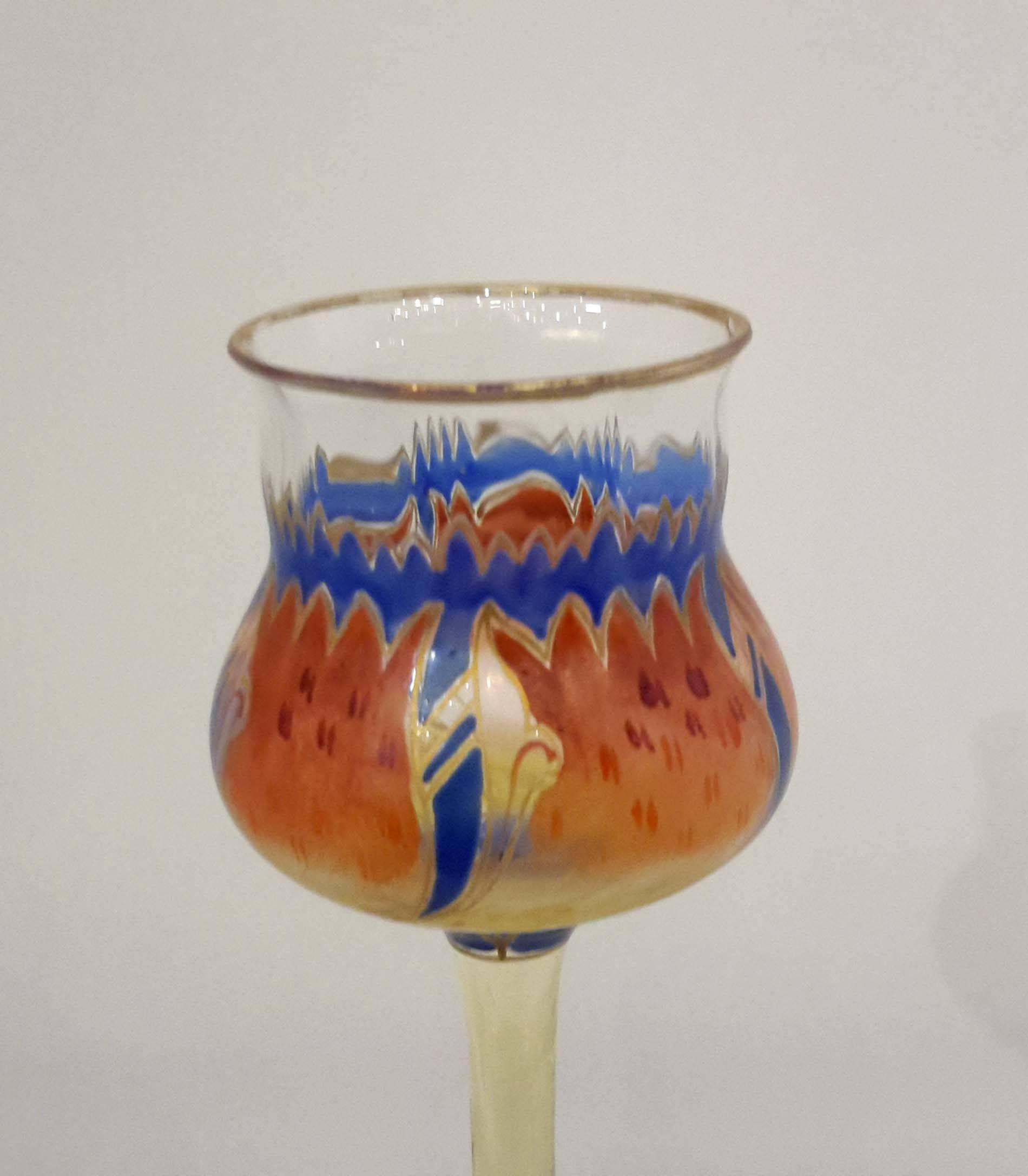 Austrian Rare Meyr's Neffe Enameled Flower Form Liqueur Glass
