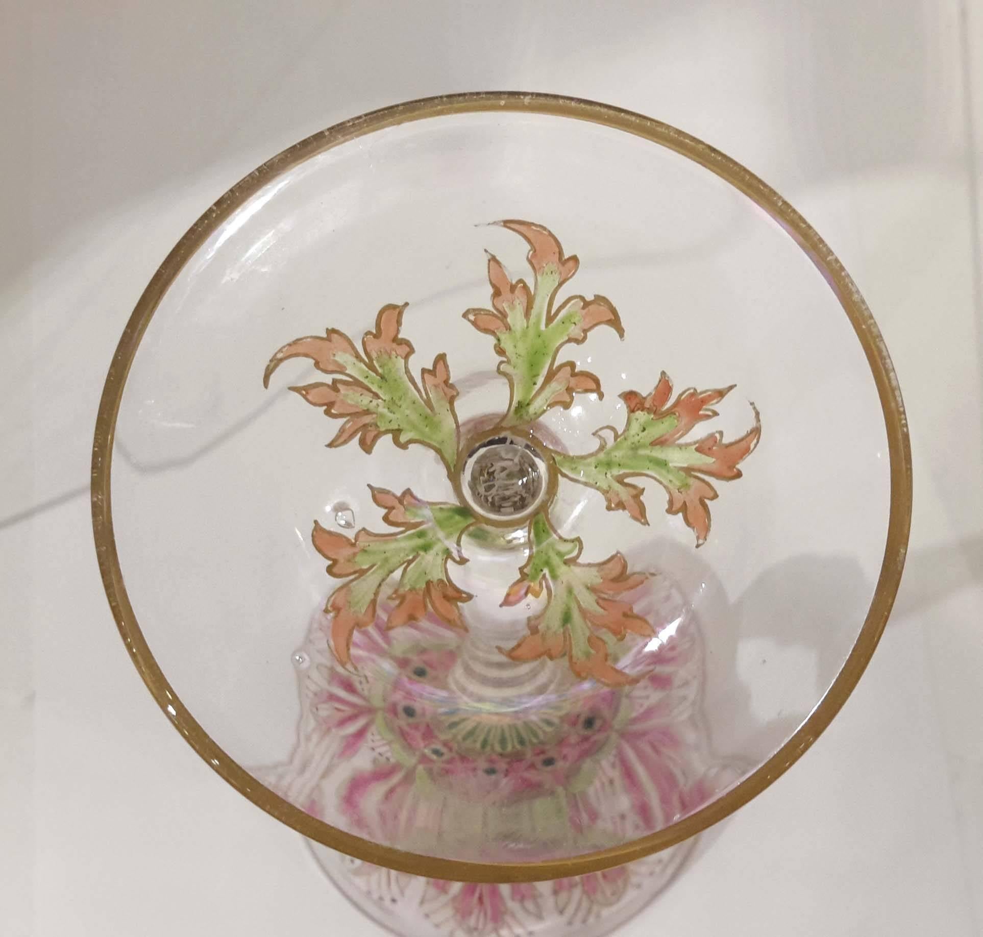 Early 20th Century Rare Monumental Meyr's Neffe Hand Enameled 'Flower Form' Champagne Goblet