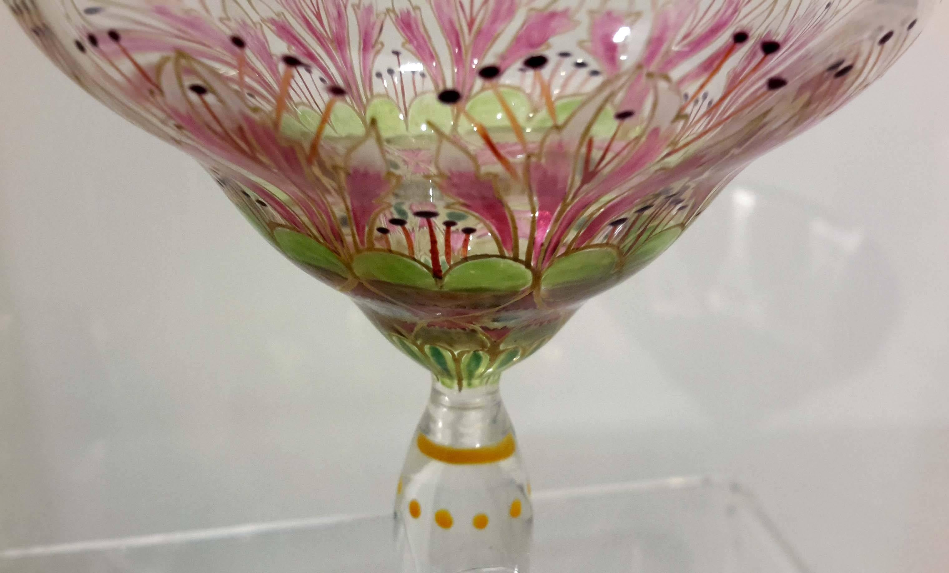 Austrian Rare Monumental Meyr's Neffe Hand Enameled 'Flower Form' Champagne Goblet