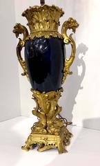 19th Century Ormolu Mounted Cobalt Porcelain Lamp, Attributed: Thomire, Paris
