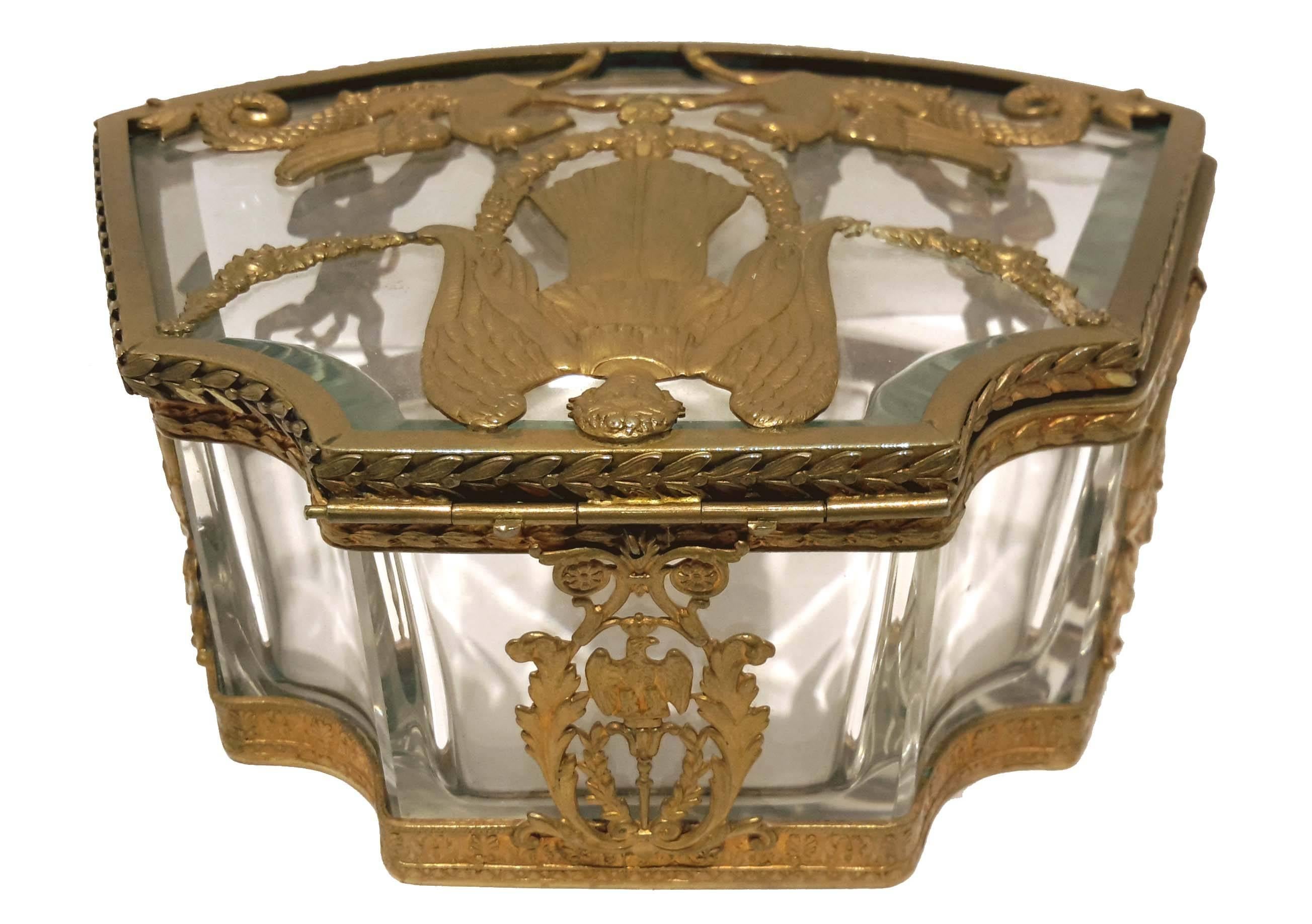 Carved Ormolu-Mounted French Crystal Jewelry Box/ Casket in Empire Style, circa 1900