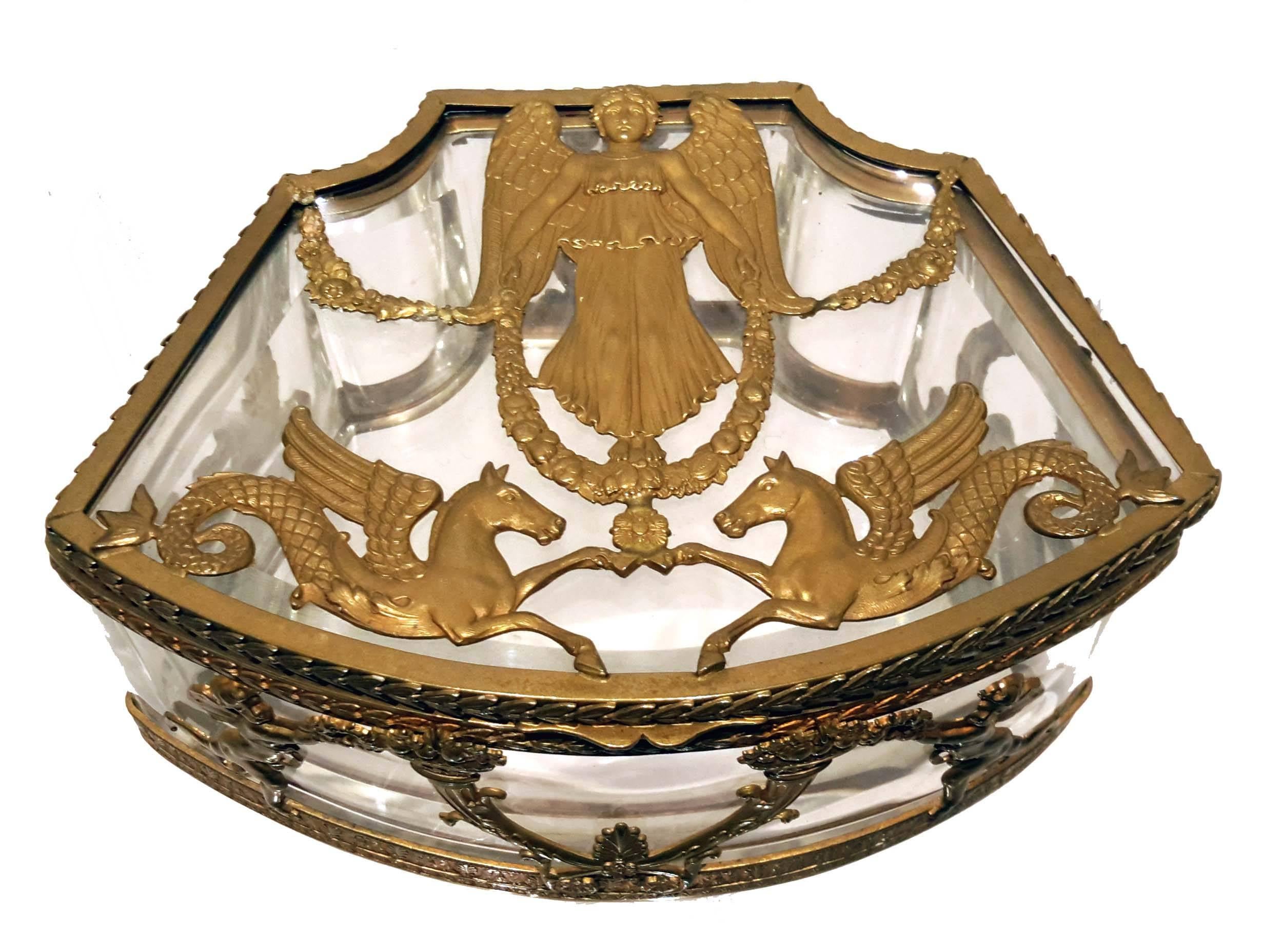 Ormolu-Mounted French Crystal Jewelry Box/ Casket in Empire Style, circa 1900 In Good Condition In New York, NY