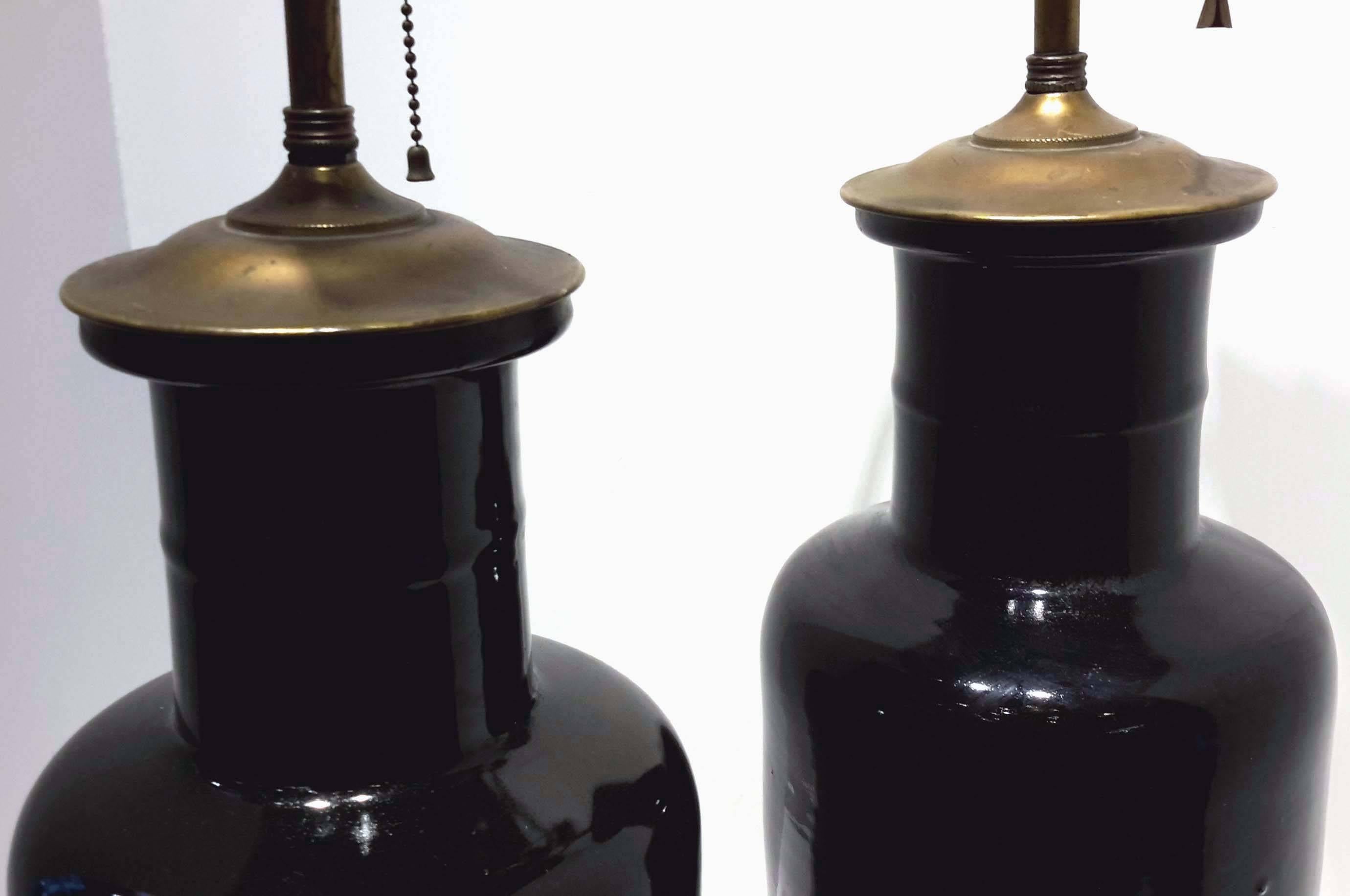 Pair of Chinese Porcelain Mirror-Black Lamps Mounted by Farmer Co., 19th Century 2