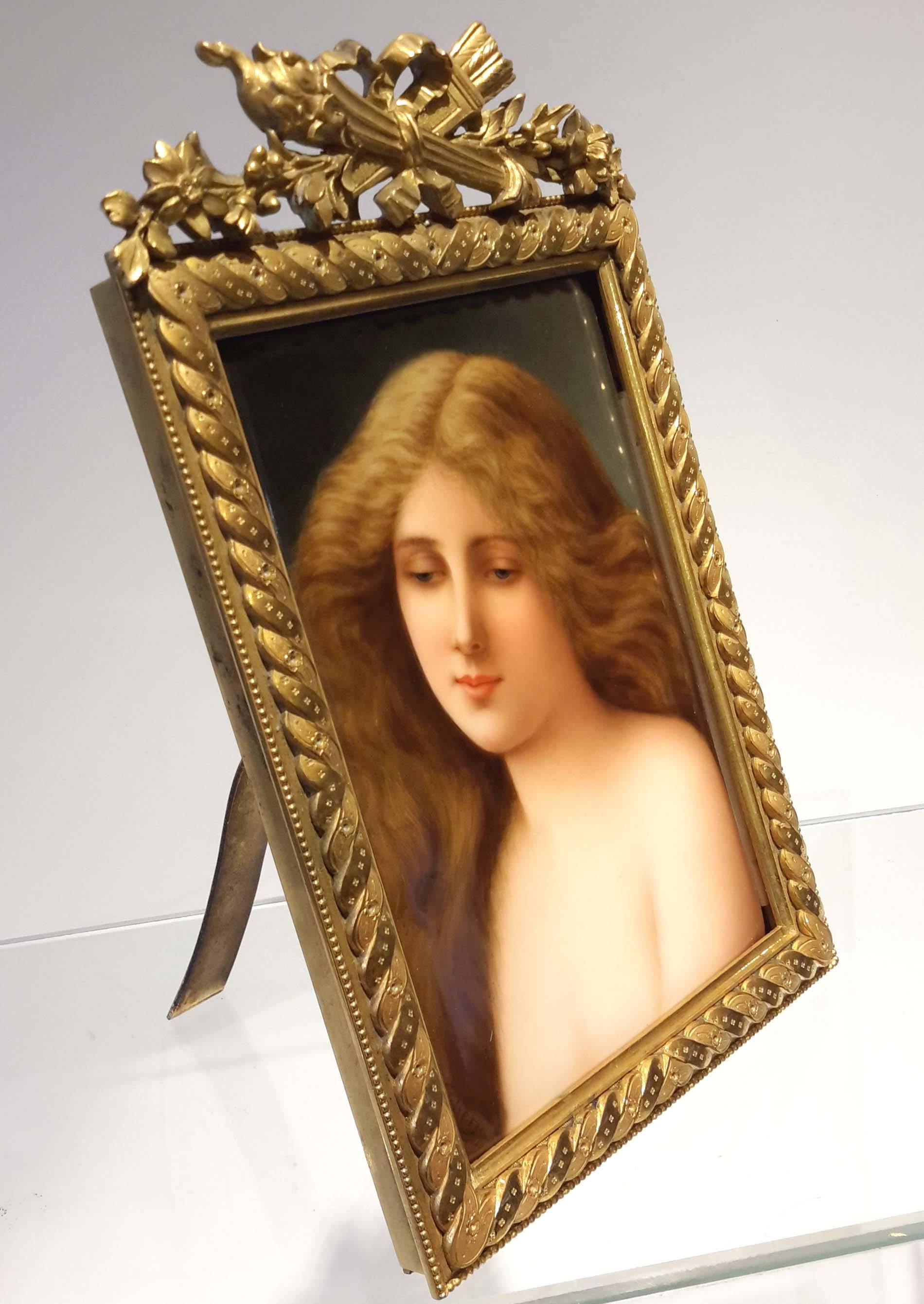 Belle Époque KPM Berlin Porcelain Plaque of Young Beauty, Signed Wagner, 19th Century