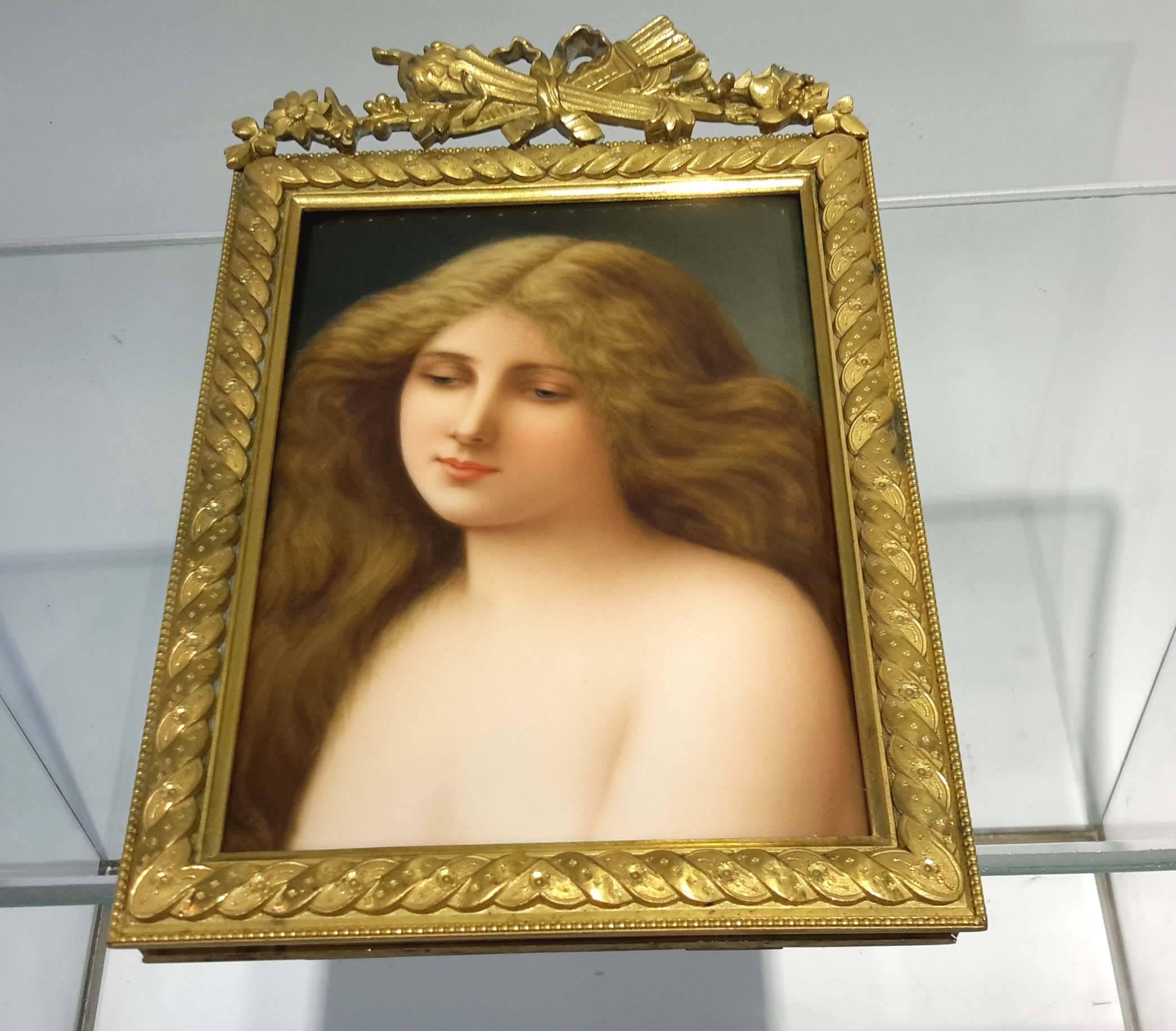 German KPM Berlin Porcelain Plaque of Young Beauty, Signed Wagner, 19th Century