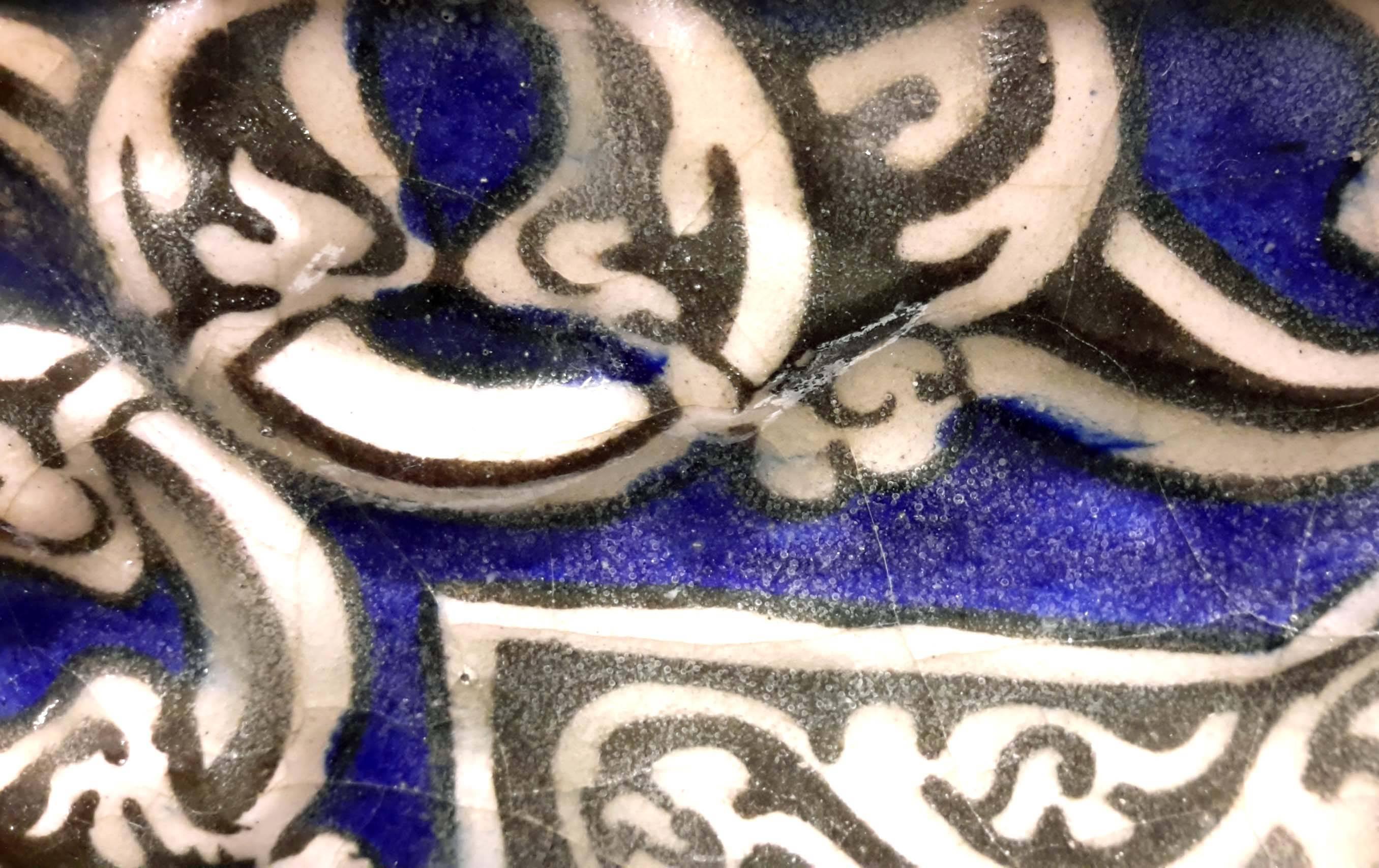 Glazed Framed Qajar Pottery Tile, Islamic, circa 1850