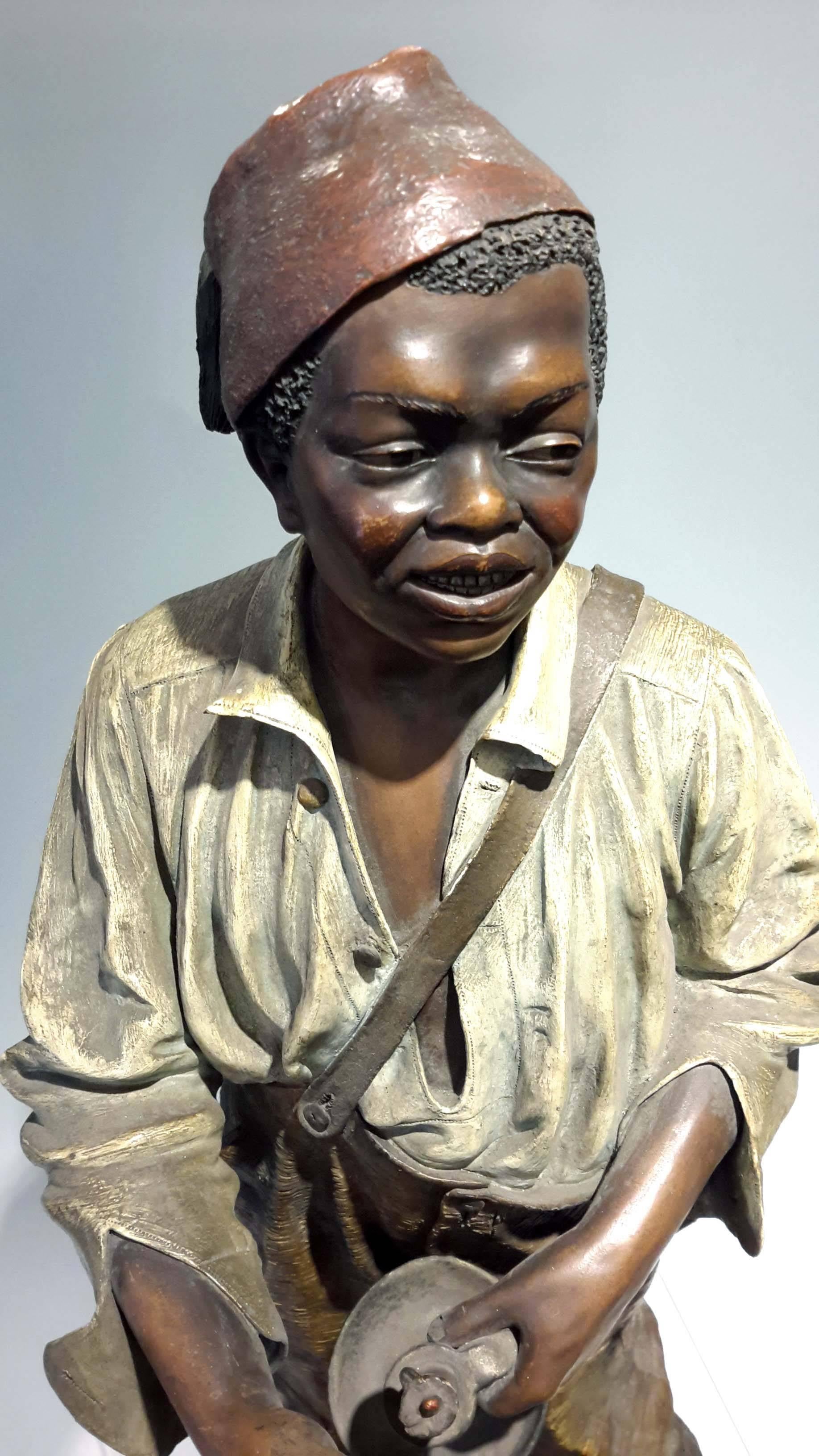 Polychromed Johann Maresch Terracotta Figure an African American Boy, 19th century