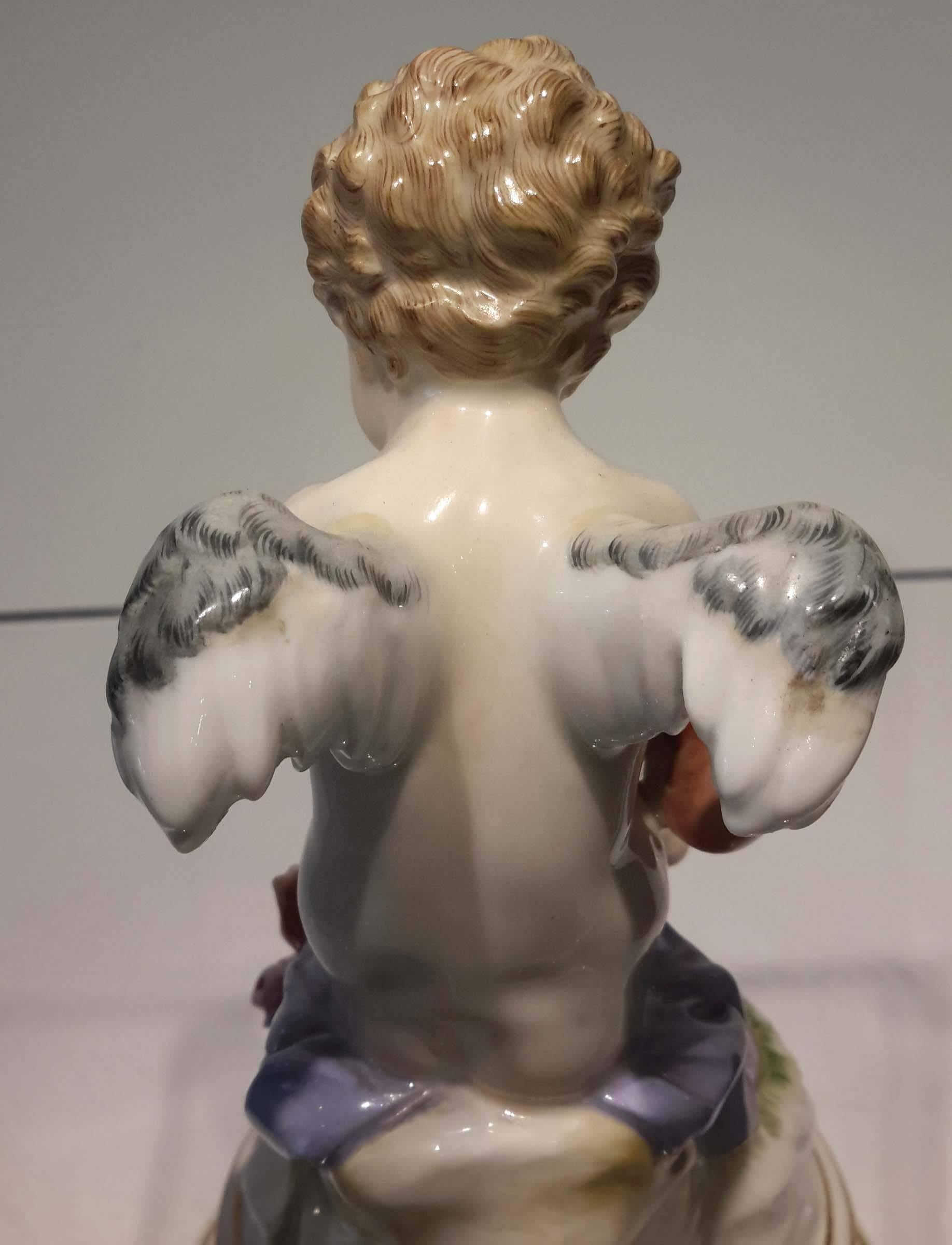 Glazed Adorable 19th Century Meissen Porcelain Figure of an Angel with Heart