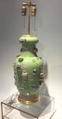 Qing Dynasty Raised Decoration Chinese Porcelain Vase Lamp, 19th Century