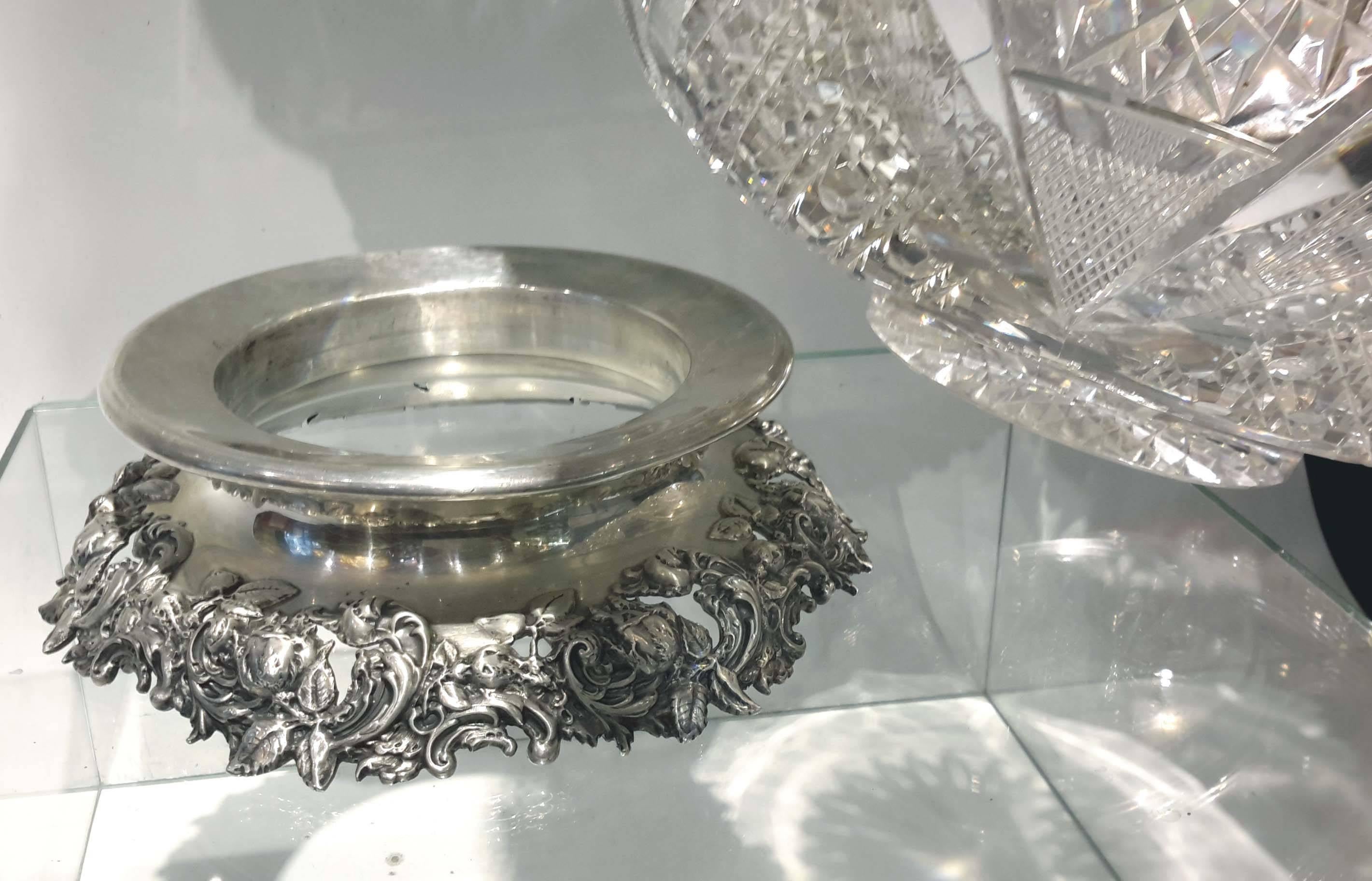 19th Century Magnificent American Brilliant Cut-Glass and Sterling Silver Punch Bowl, Mauser
