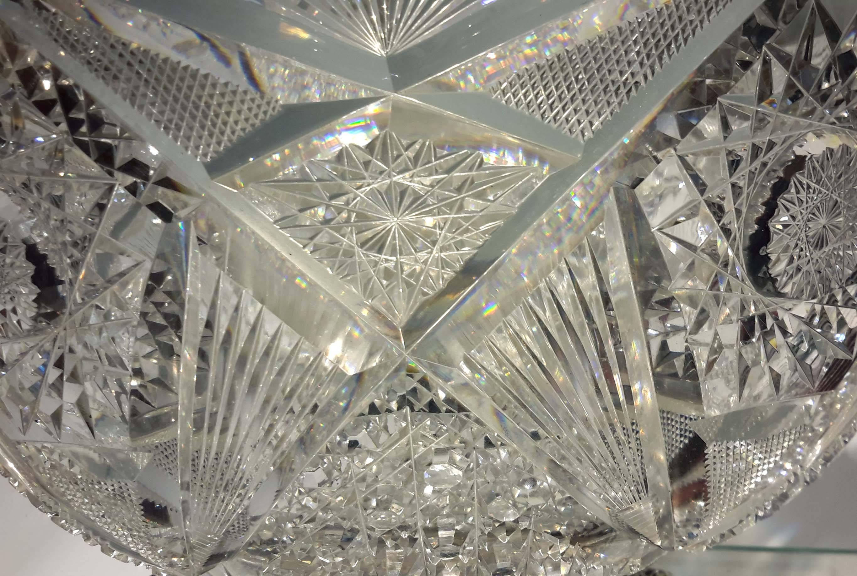Cut Glass Magnificent American Brilliant Cut-Glass and Sterling Silver Punch Bowl, Mauser