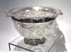 Antique Magnificent American Brilliant Cut-Glass and Sterling Silver Punch Bowl, Mauser
