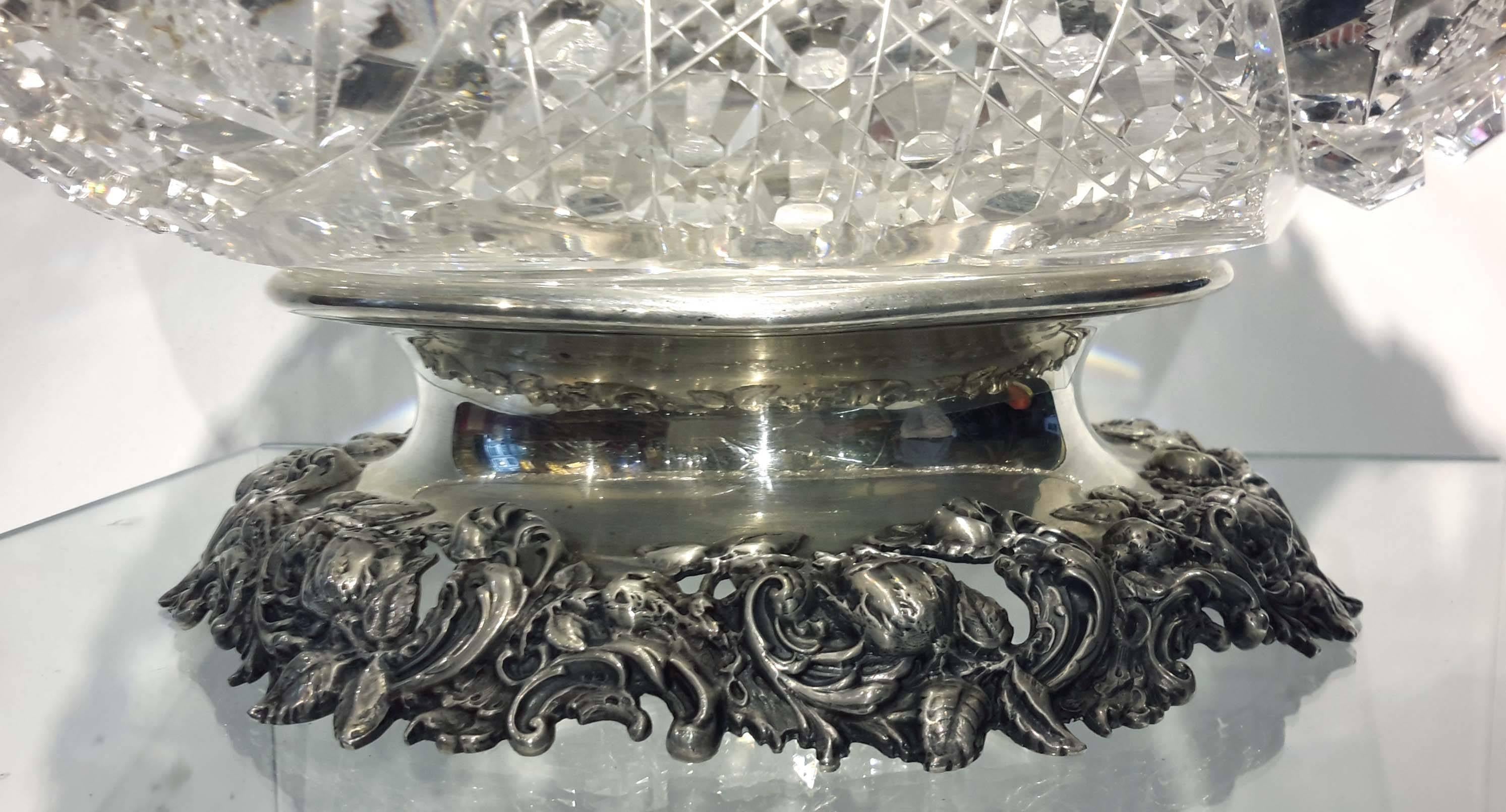 Magnificent American Brilliant Cut-Glass and Sterling Silver Punch Bowl, Mauser In Good Condition In New York, NY