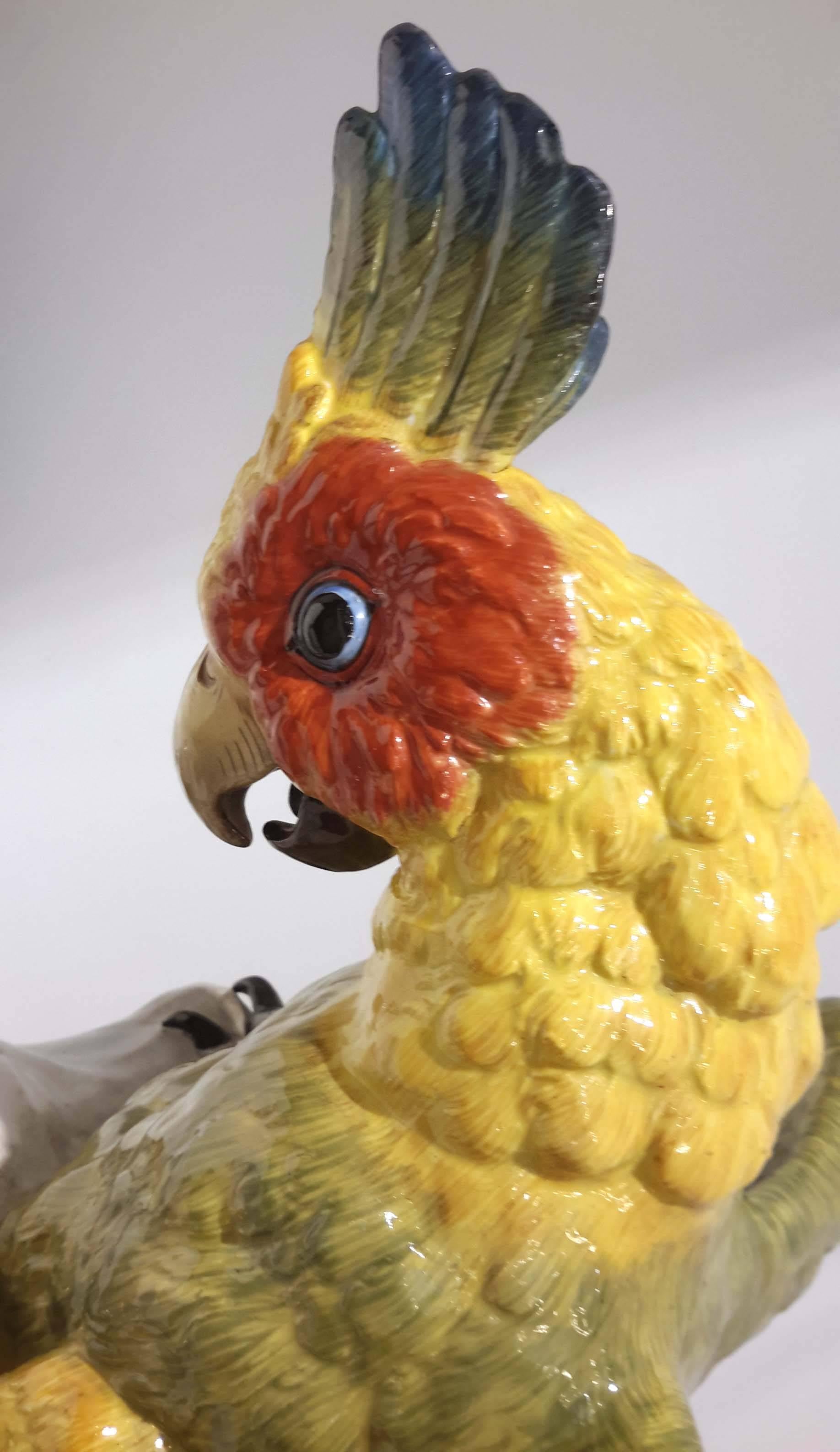Early 20th Century Pair of Large Dresden Porcelain Parrots, Germany, circa 1910