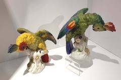 Pair of Large Dresden Porcelain Parrots, Germany, circa 1910