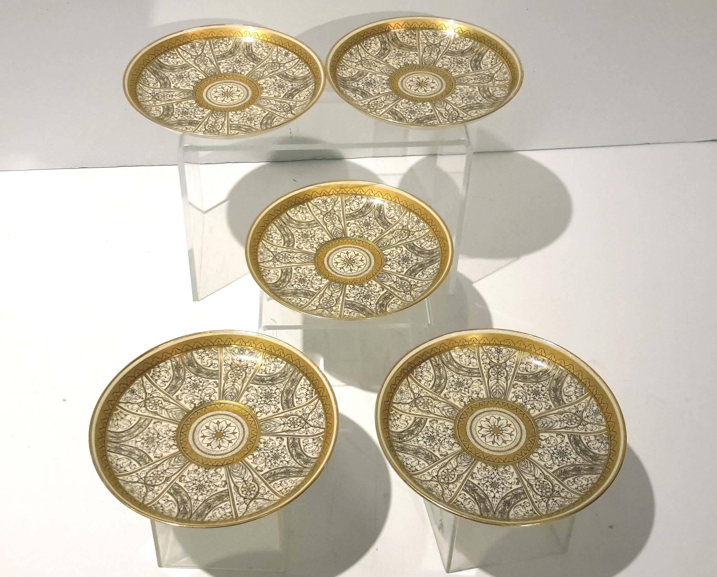 19th Century Group of Five Royal Worcester Porcelain Cup and Saucers Aesthetic Movement, 1890 For Sale