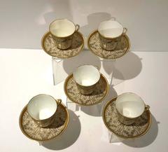 Group of Five Royal Worcester Porcelain Cup and Saucers Aesthetic Movement, 1890