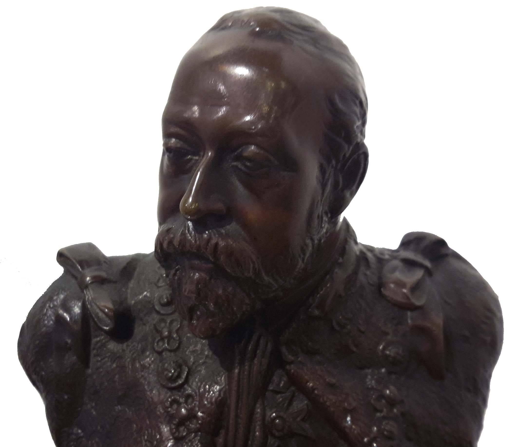 French Bronze Bust of King George V on Marble Base, 19th Century