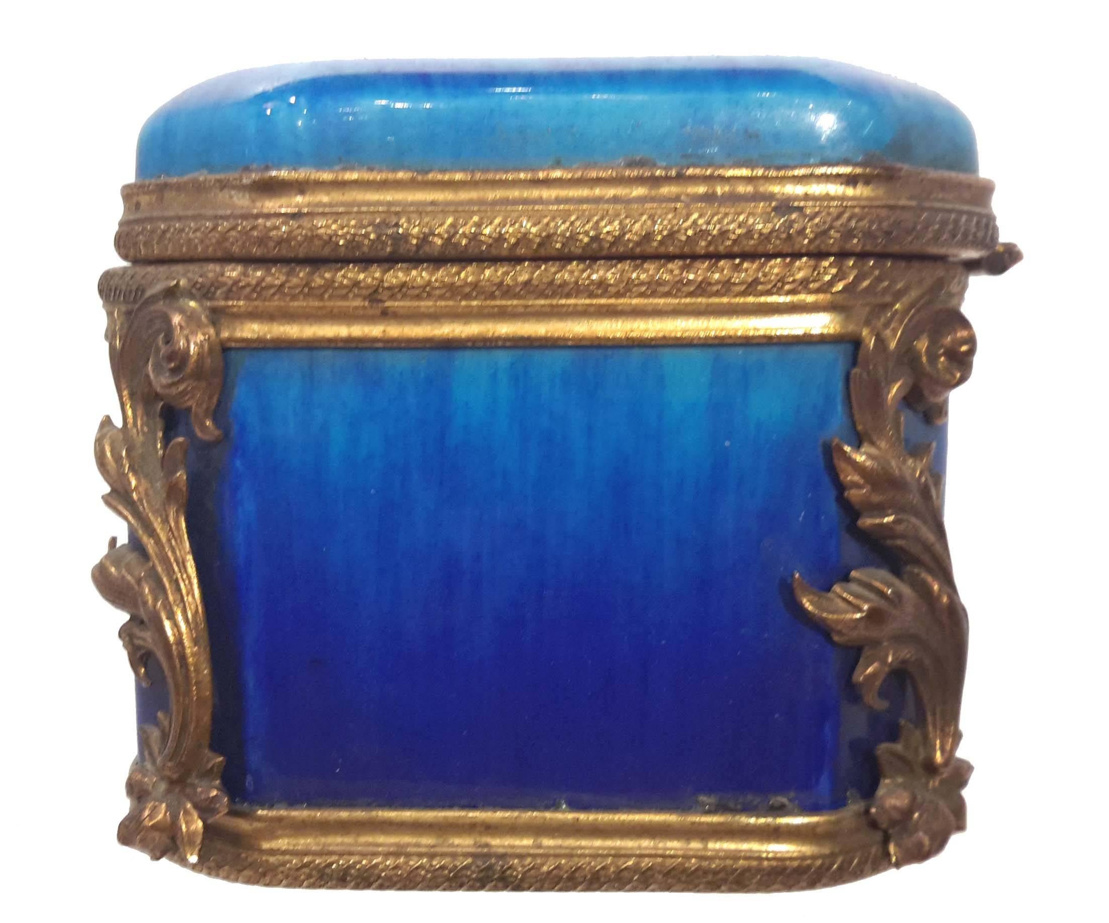 Aesthetic Movement Sevres Bronze-Mounted Blue Flambe Porcelain Jewelry Box, circa 1920