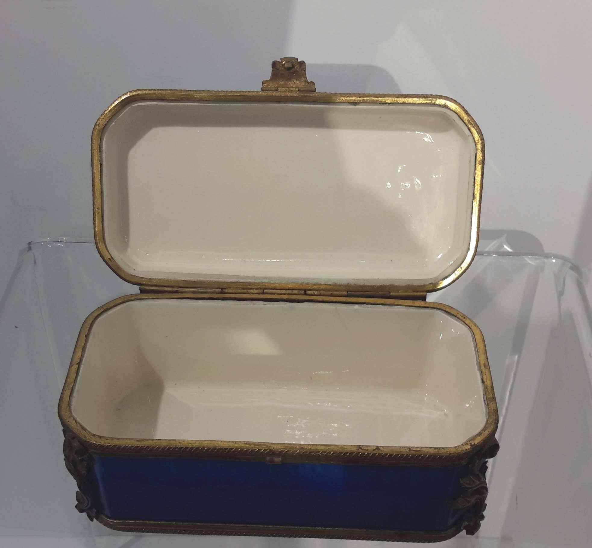 Sevres Bronze-Mounted Blue Flambe Porcelain Jewelry Box, circa 1920 In Good Condition In New York, NY
