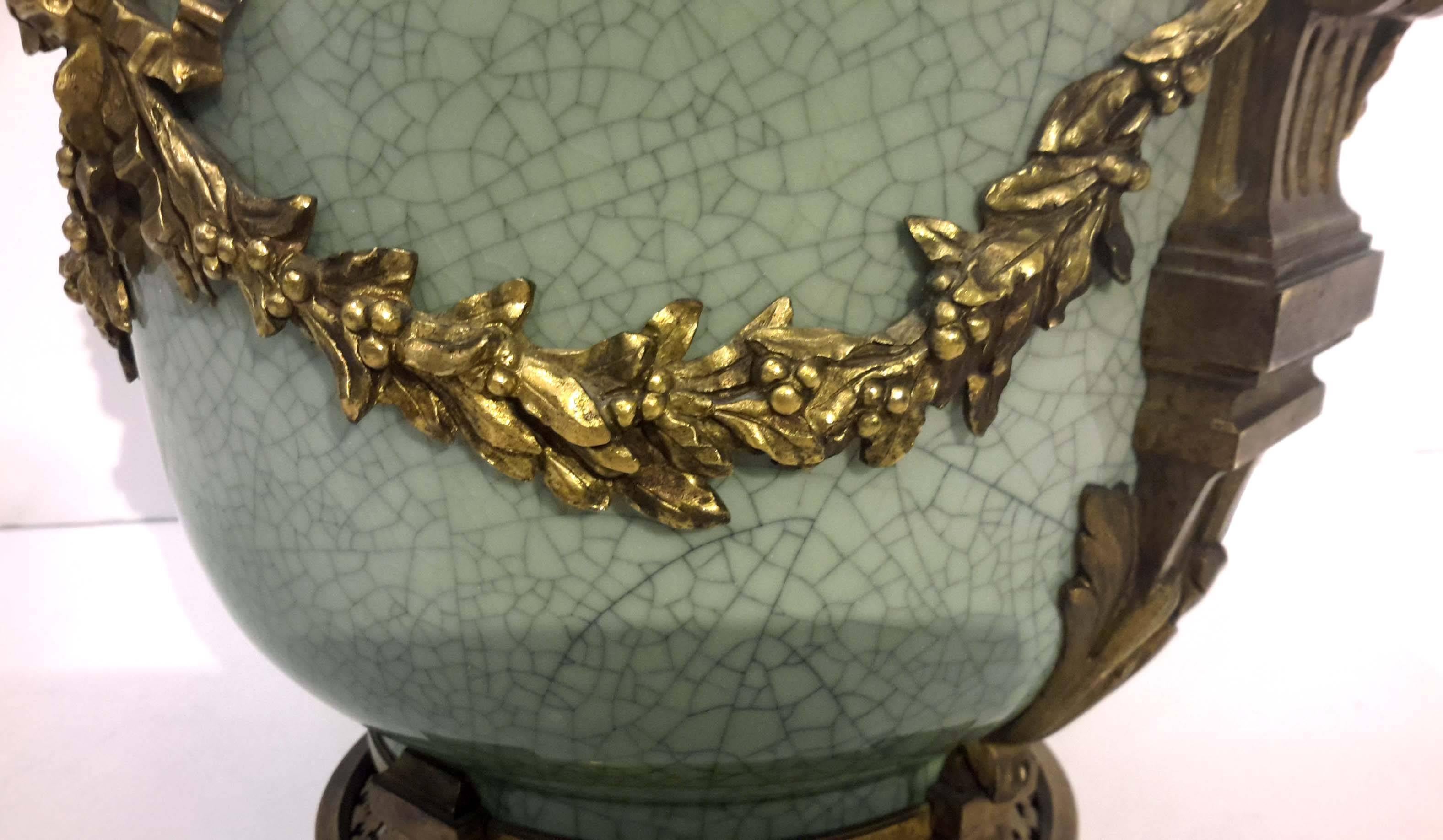 Gilt Bronze-Mounted Celadon Porcelain Covered Bowl, French, circa 1890 1