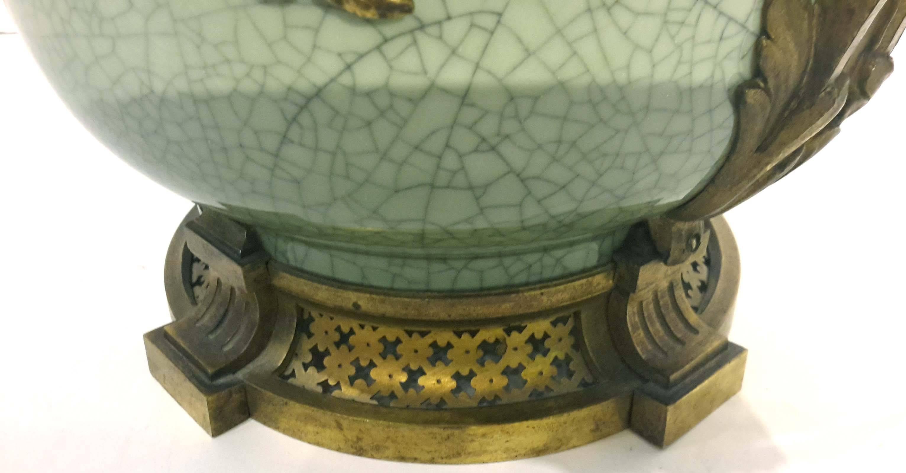 Gilt Bronze-Mounted Celadon Porcelain Covered Bowl, French, circa 1890 4