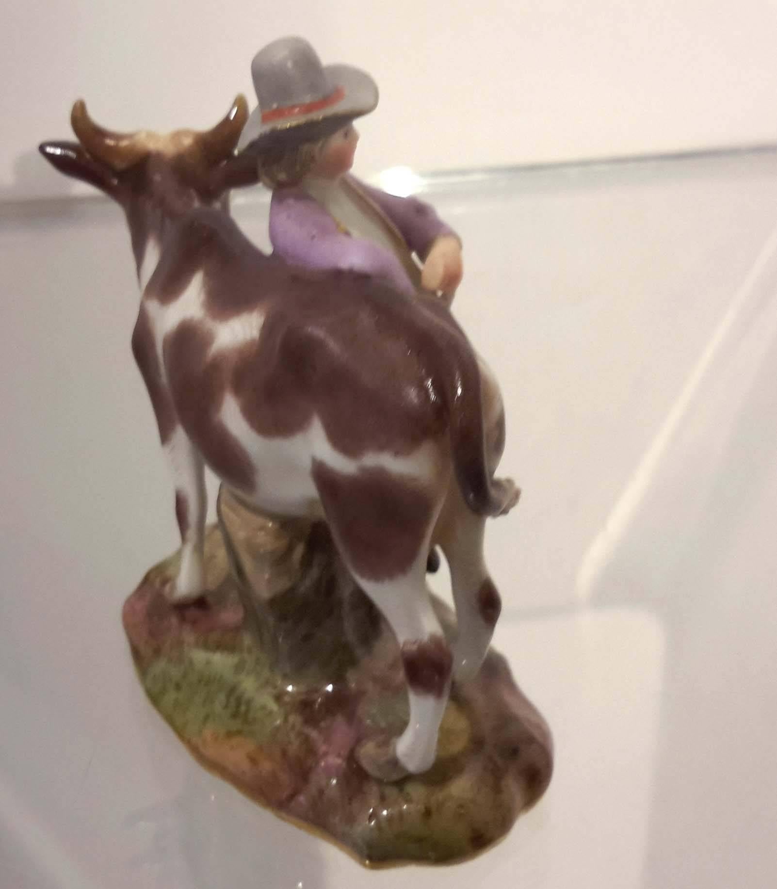 Victorian Meissen Porcelain Figure with Cow, Germany, circa 1890