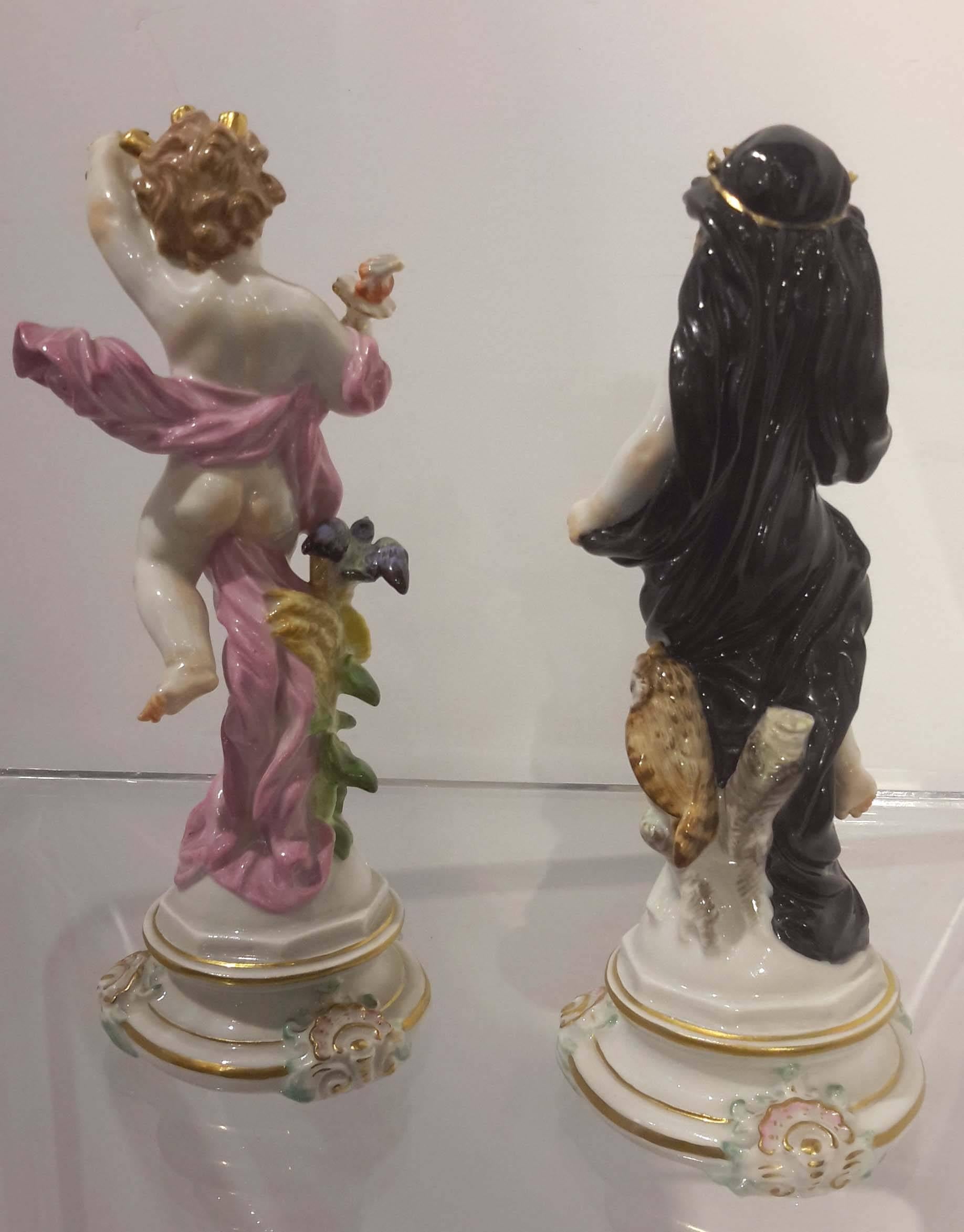 German Pair of First Quality Meissen Figures of Night and Day, 19th Century
