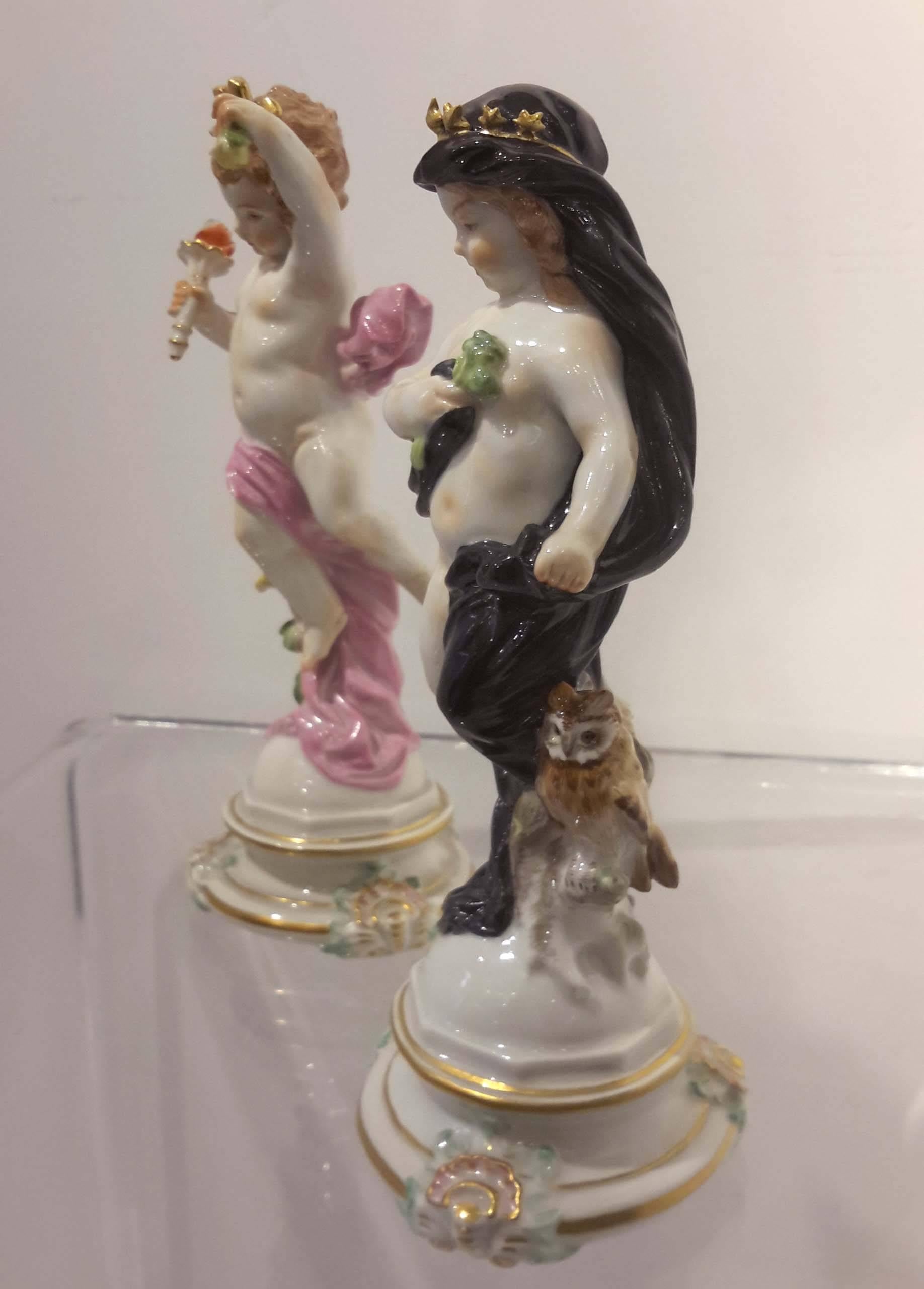 Neoclassical Pair of First Quality Meissen Figures of Night and Day, 19th Century