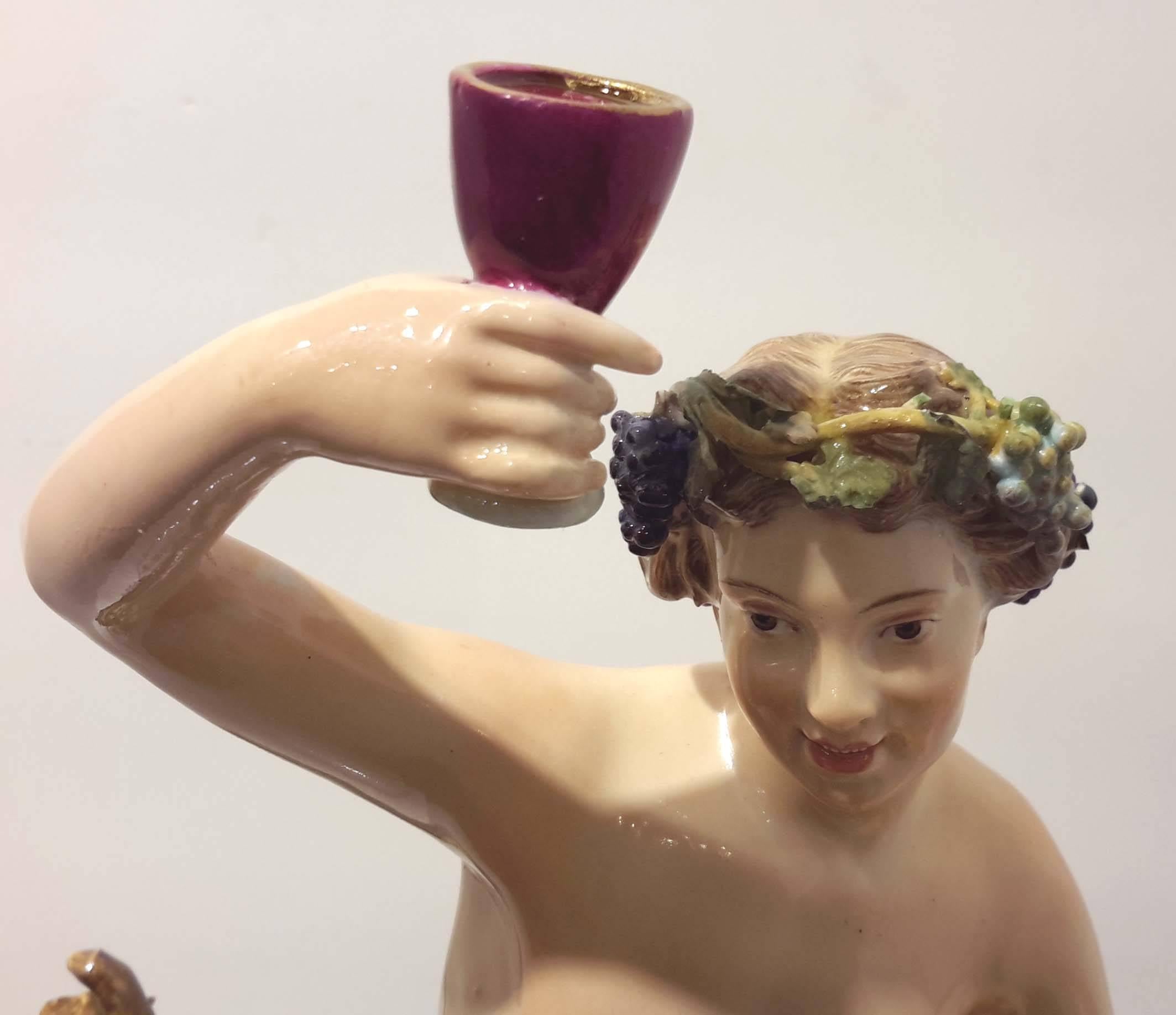 Meissen Porcelain Figurine Grouping of Bacchus Nymph Satyr Putti, 19th Century In Good Condition In New York, NY