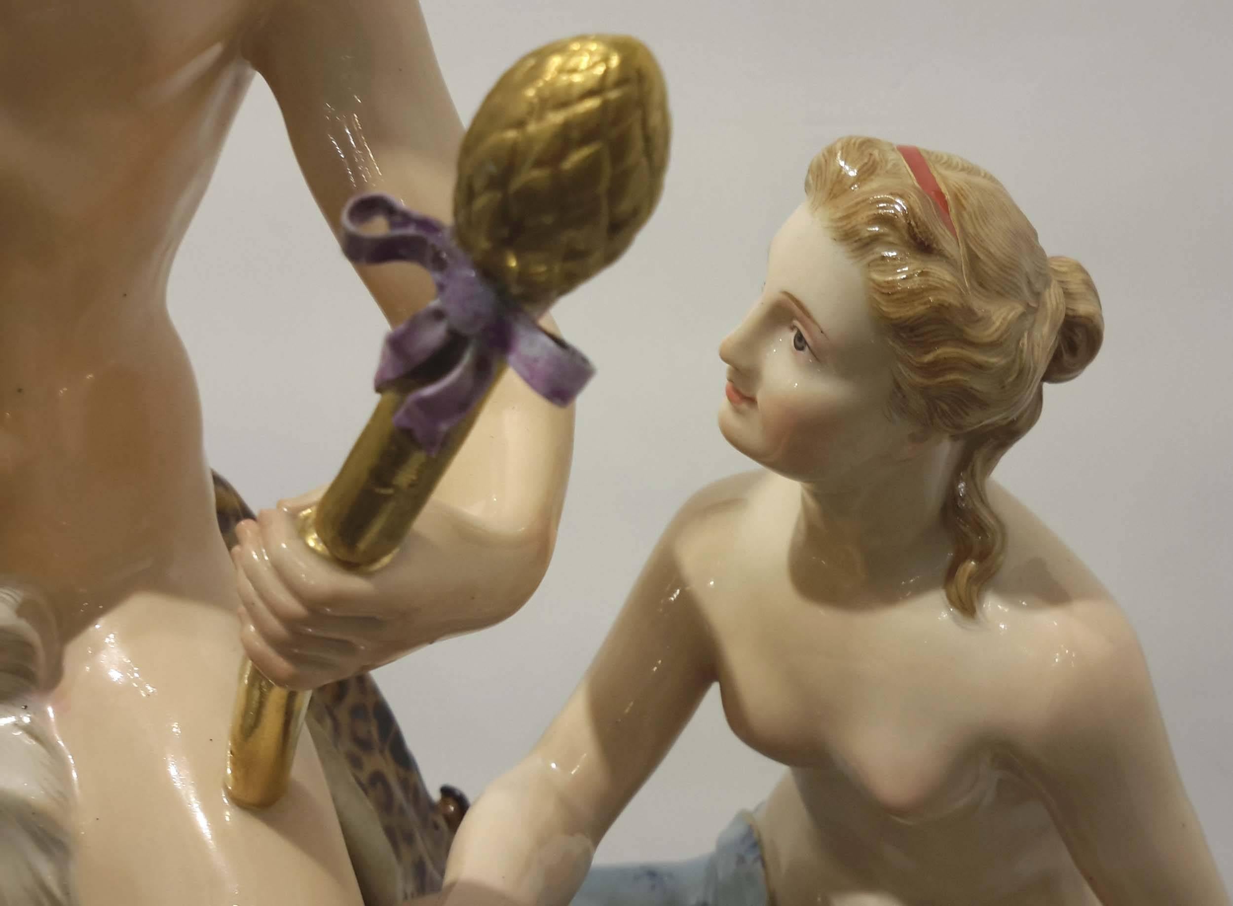 Meissen Porcelain Figurine Grouping of Bacchus Nymph Satyr Putti, 19th Century 1