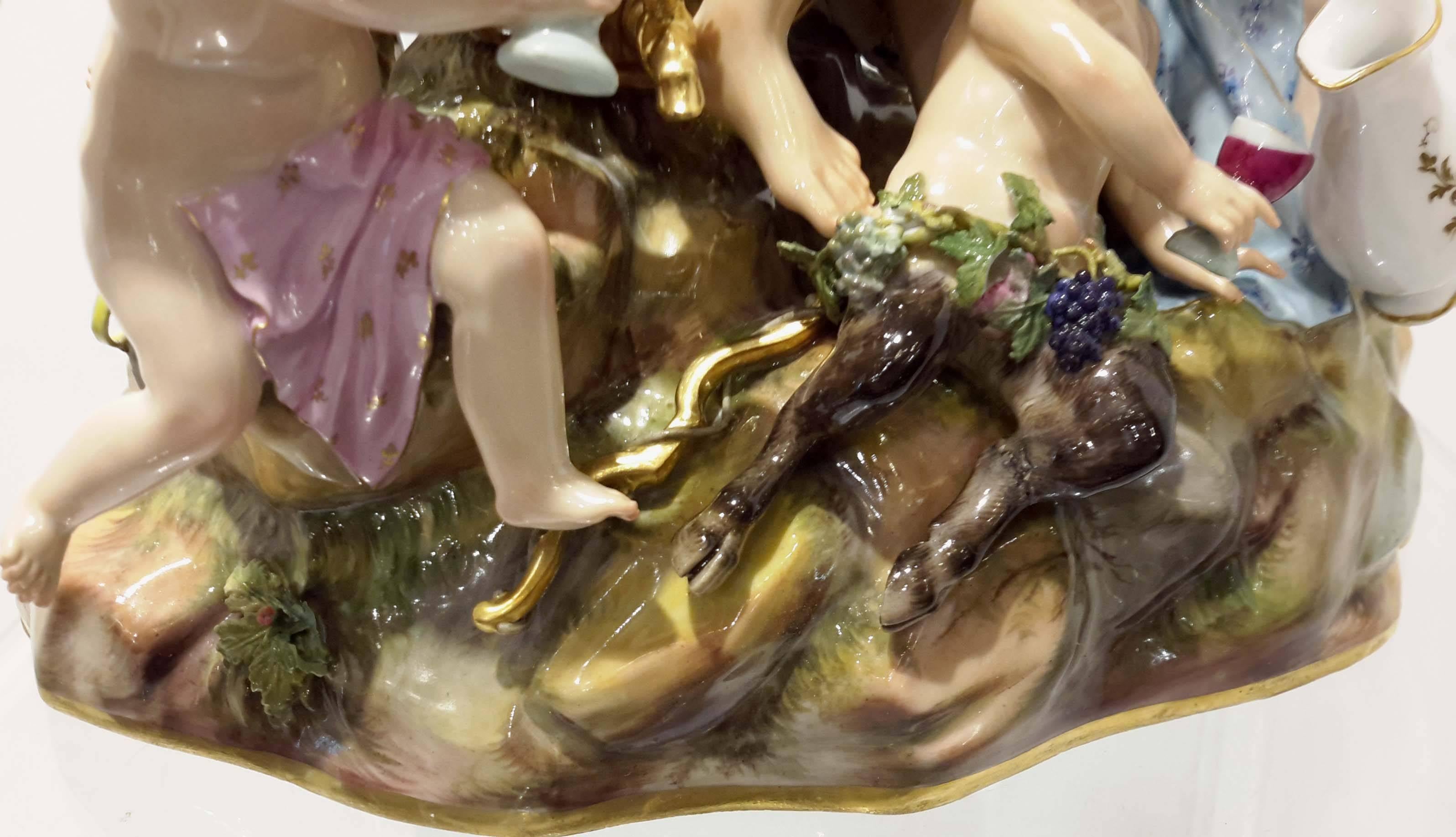 Meissen Porcelain Figurine Grouping of Bacchus Nymph Satyr Putti, 19th Century 3