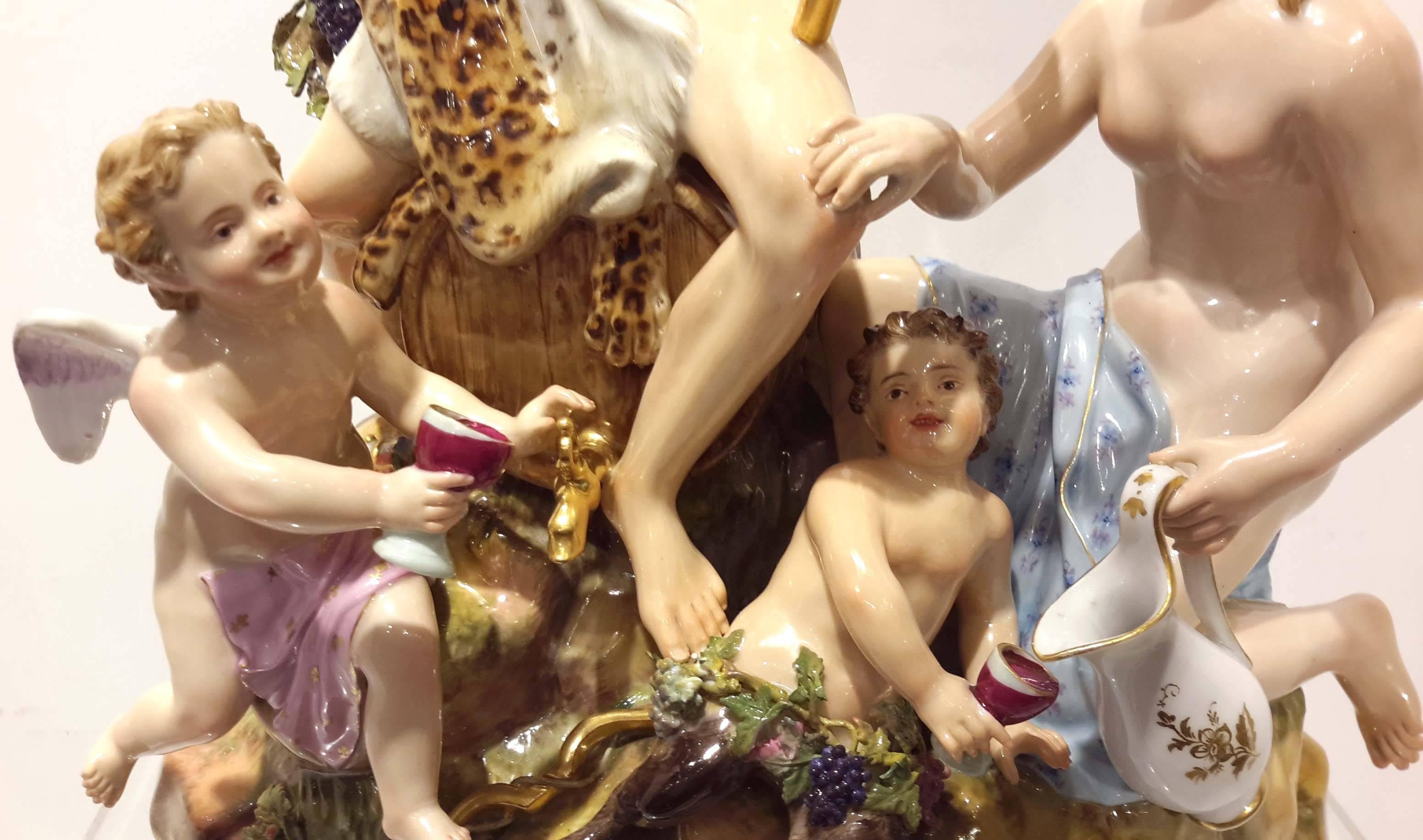 Meissen Porcelain Figurine Grouping of Bacchus Nymph Satyr Putti, 19th Century 2