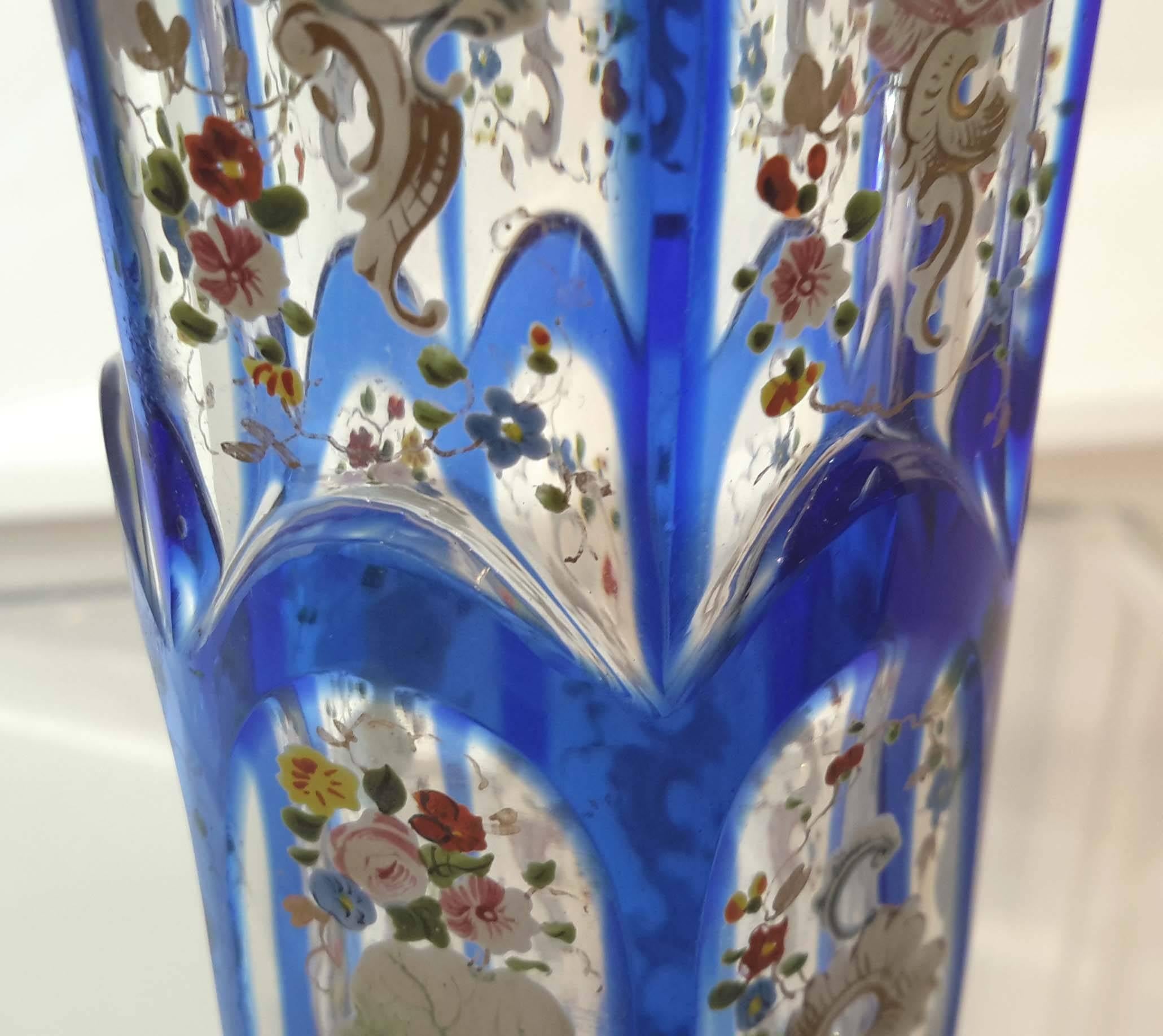 Bohemian Overlay Enamel Glass Vase, circa 1860 1
