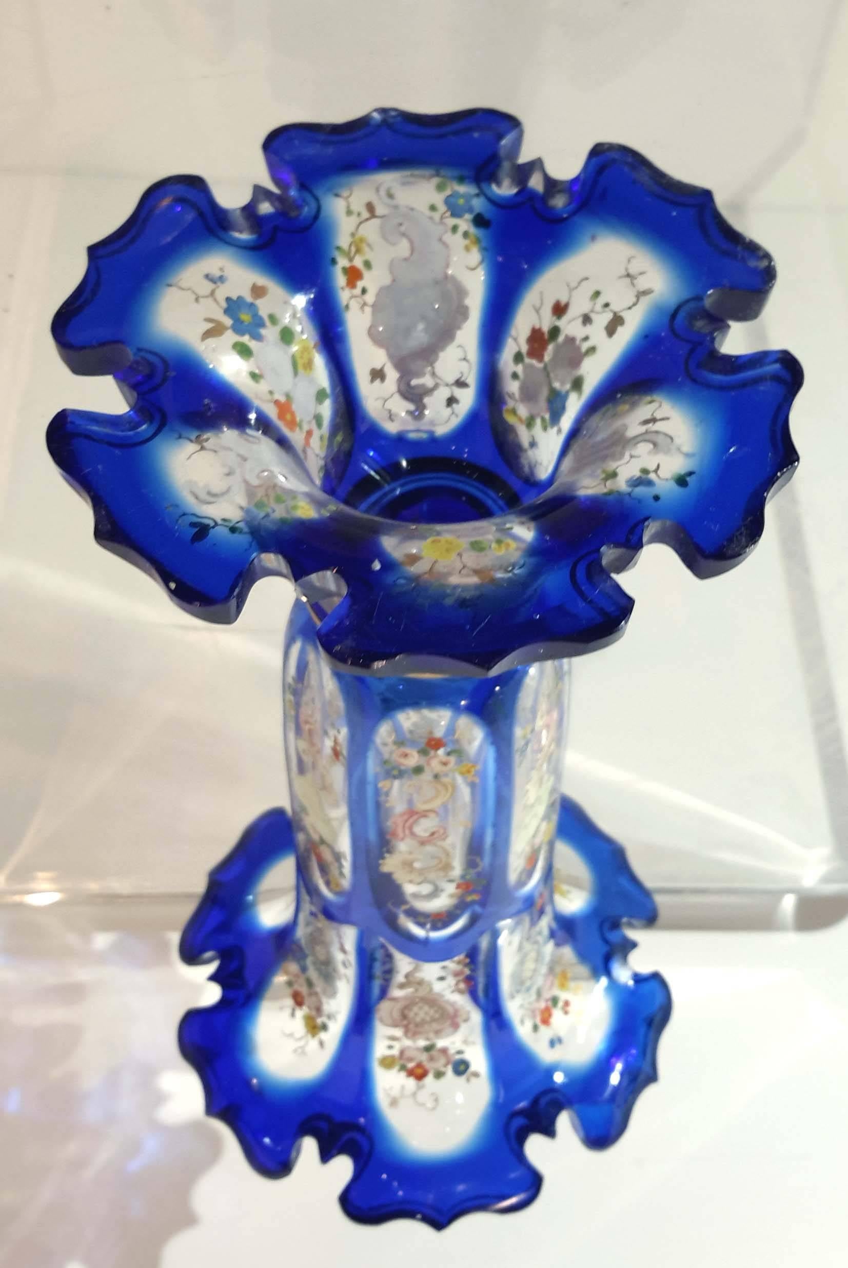 Great quality hand-painted enamel painting cut-glass,
Bohemia, Germany.
