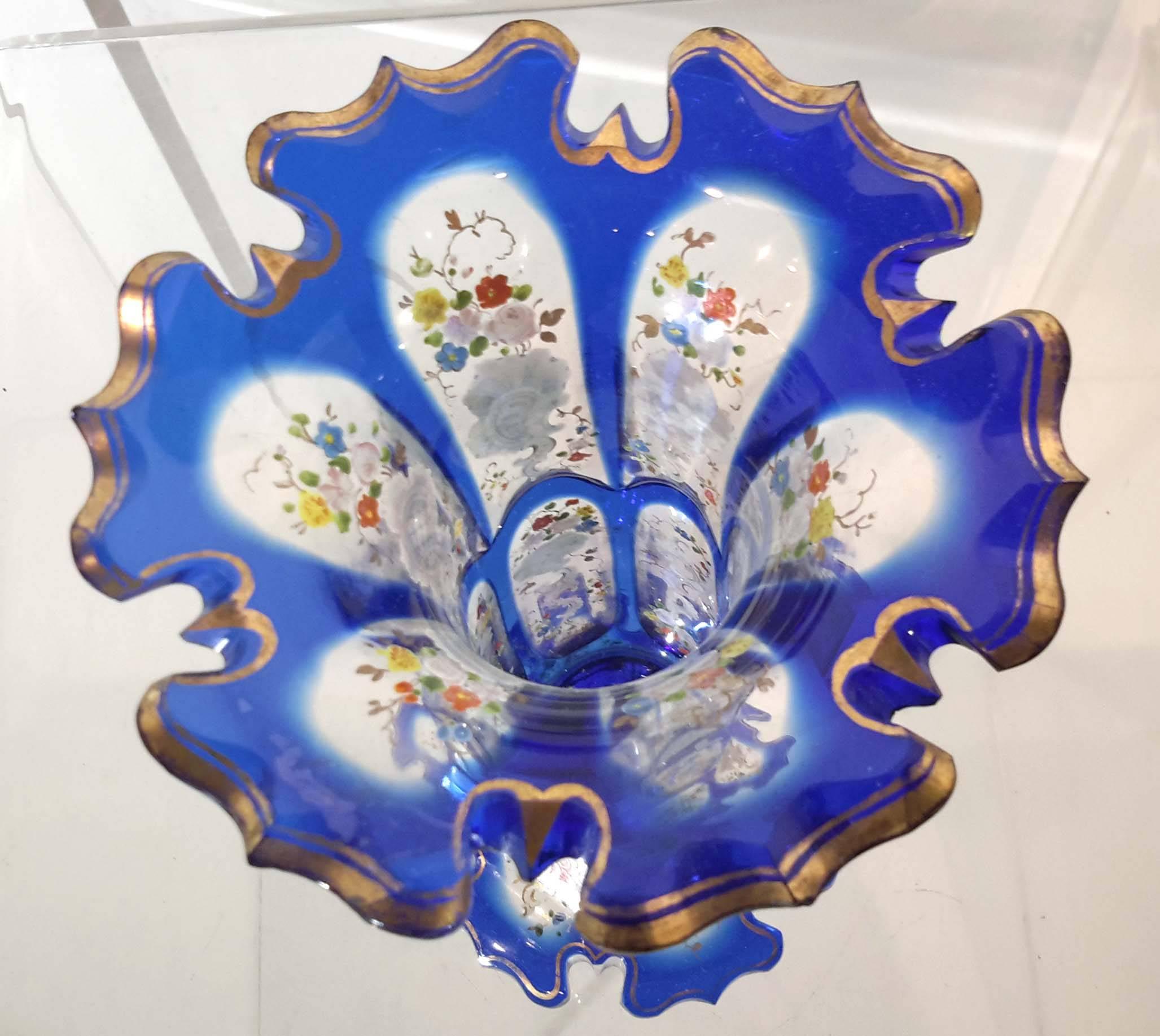 19th Century Bohemian Overlay Enamel Glass Vase, circa 1860