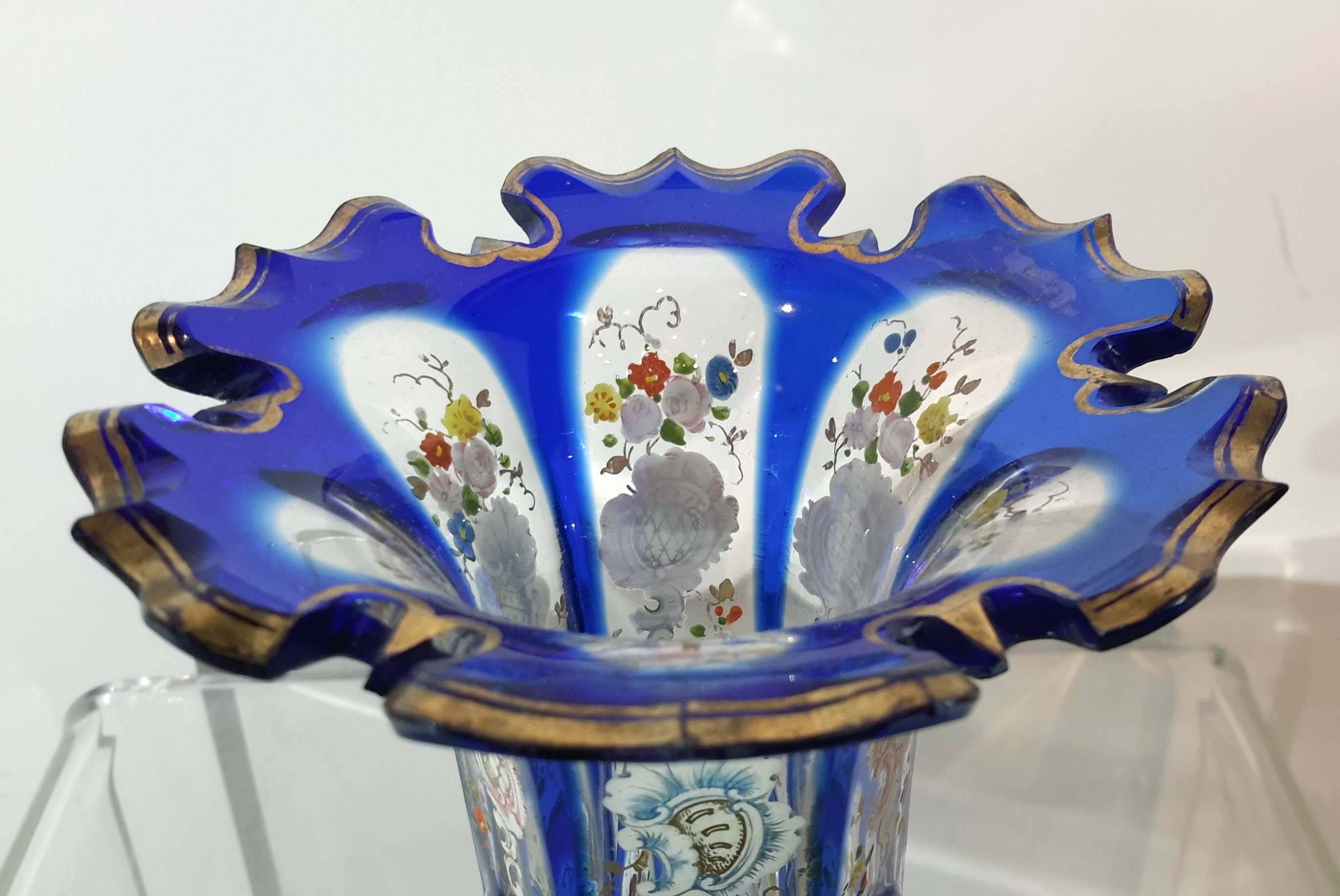 Bohemian Overlay Enamel Glass Vase, circa 1860 In Good Condition In New York, NY